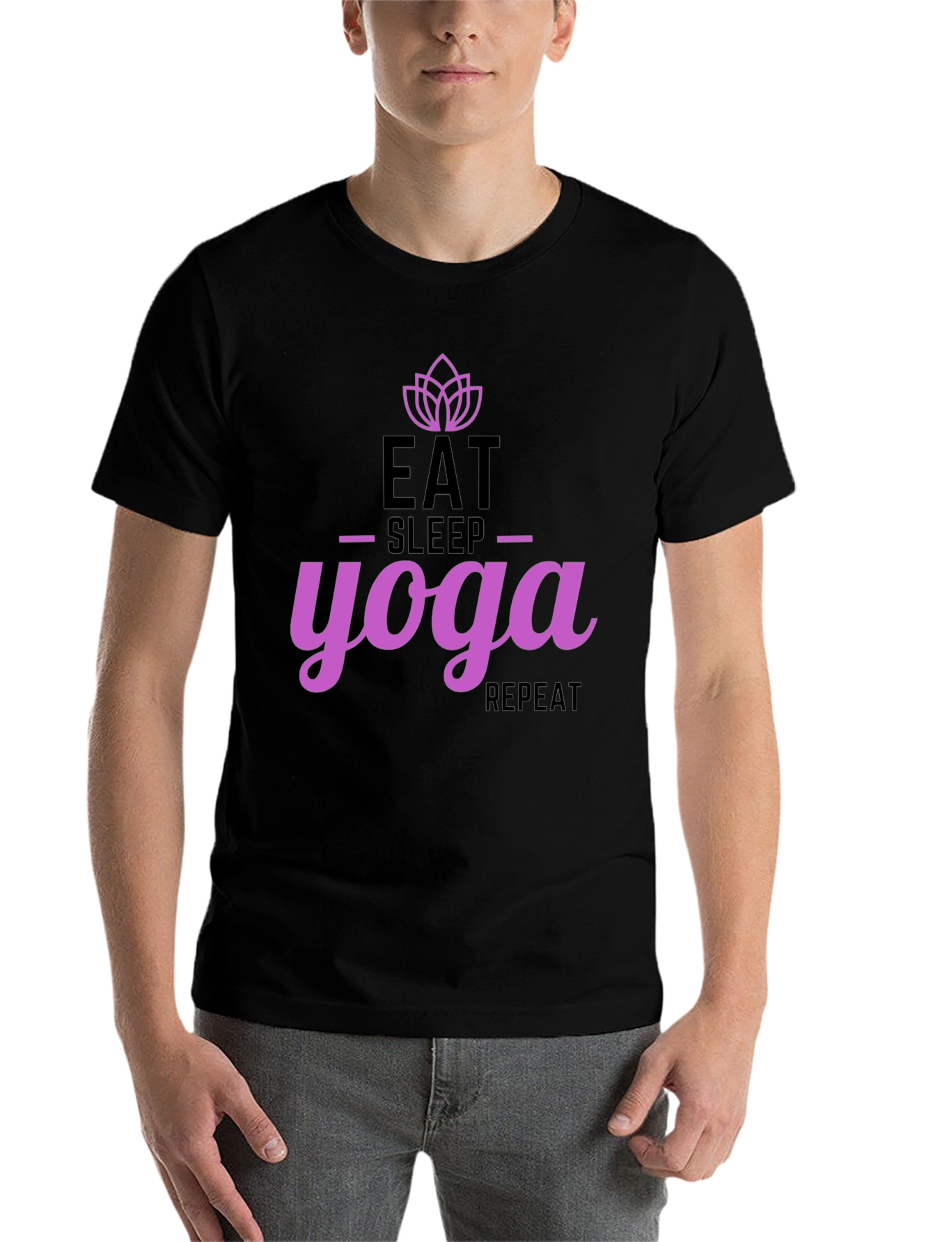 Black Eat Sleep Yoga Repeat Black T-Shirt view 7