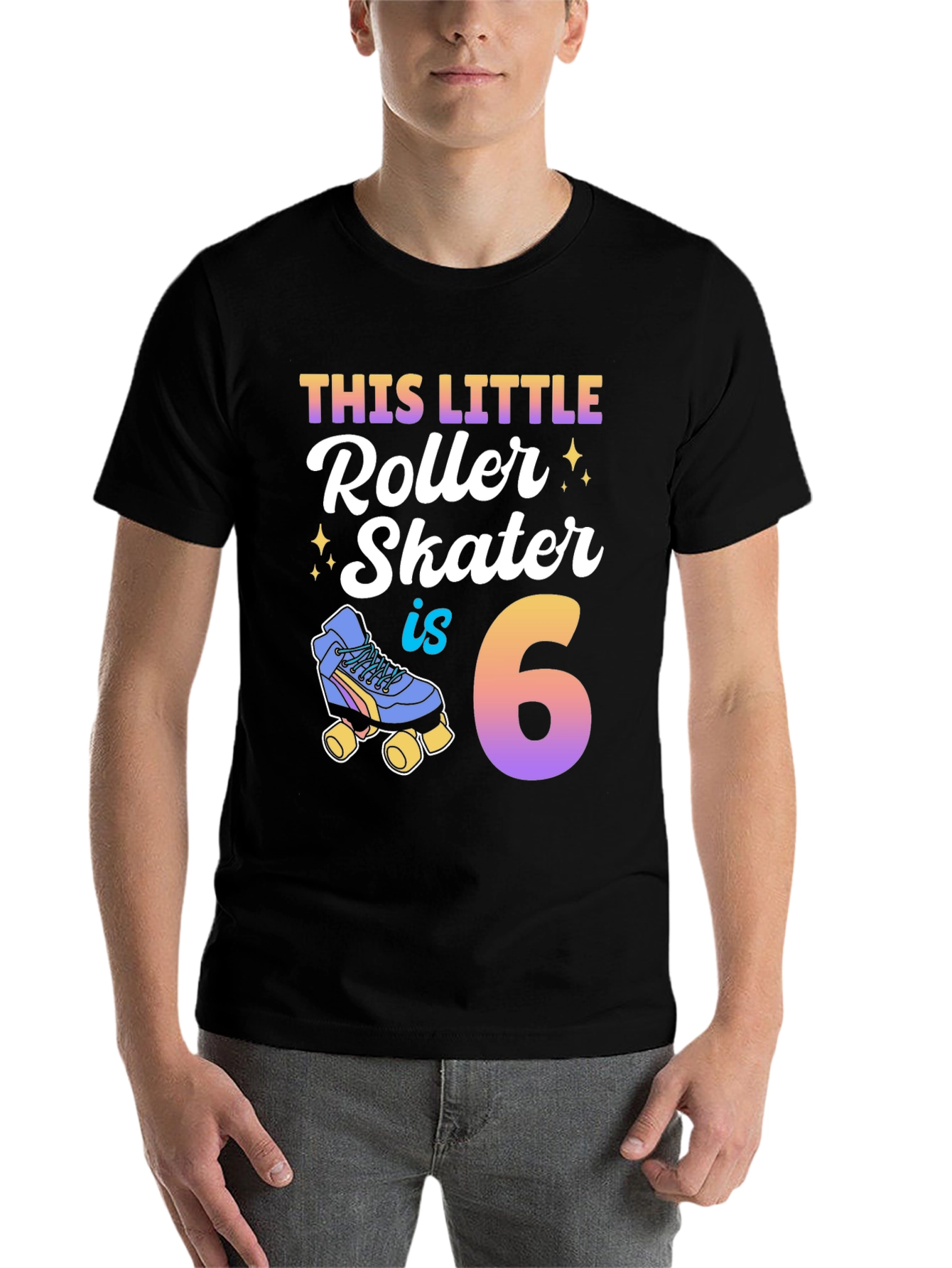 Black This Little Roller Skater is 6 Birthday Shirt view 7