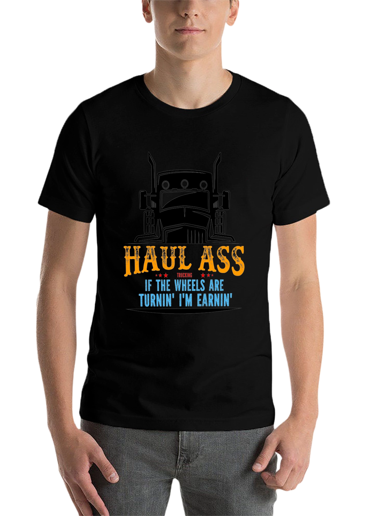 Black Haul Ass Trucking Graphic T-Shirt view 7