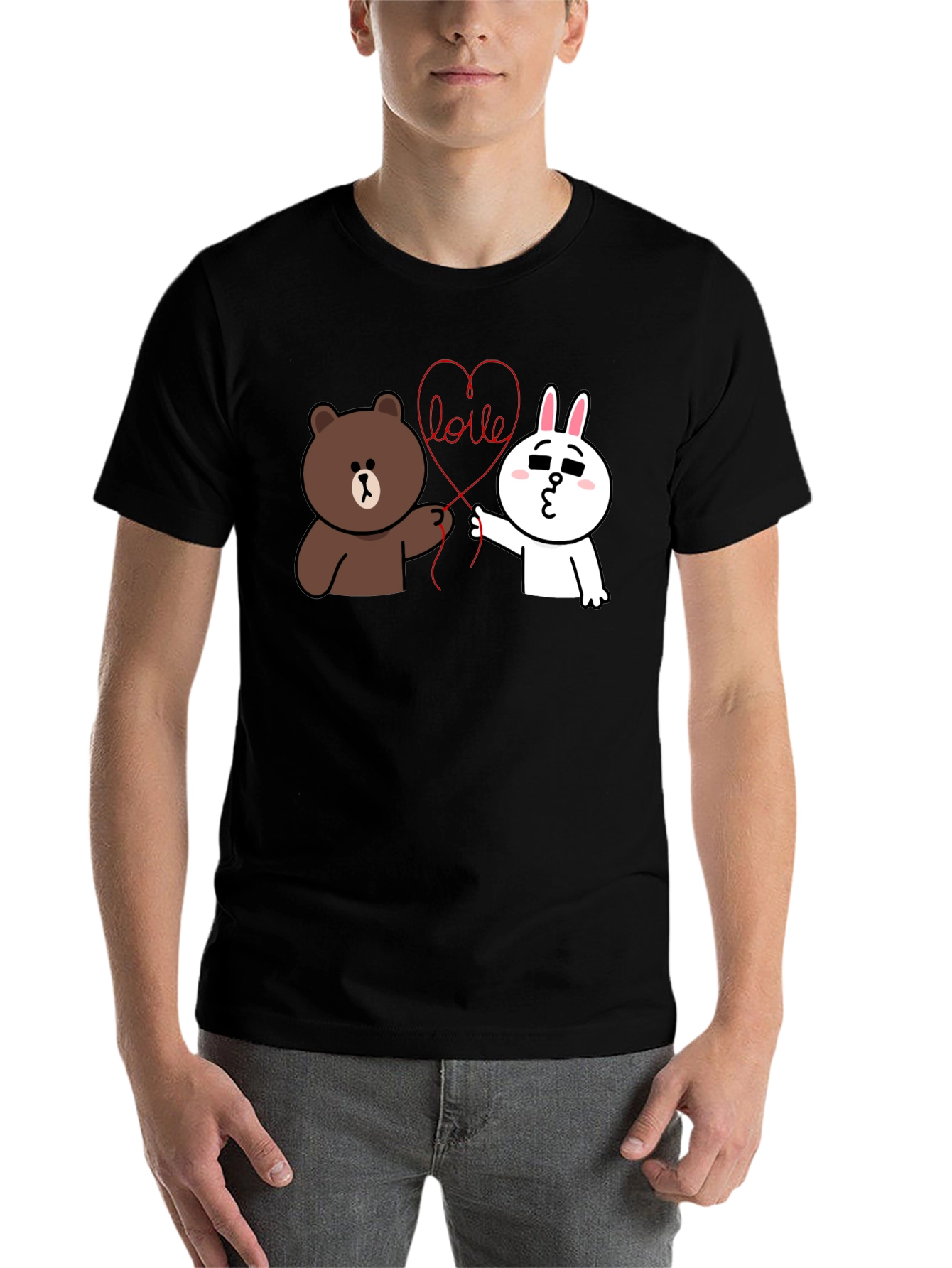 Black Cute Cartoon Love Graphic Black T-Shirt view 7