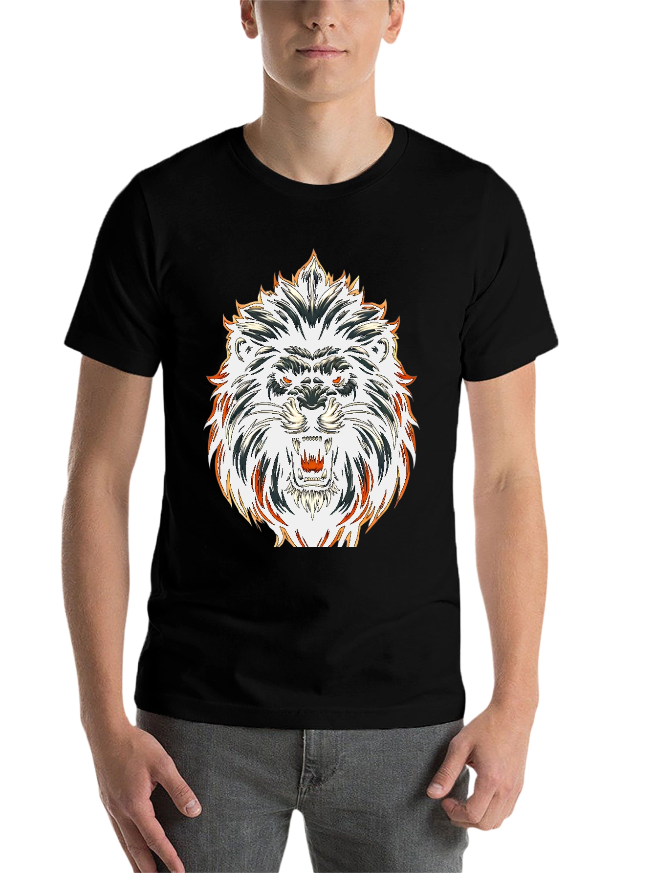 Black Bold Lion Graphic Tee - Black Cotton view 7