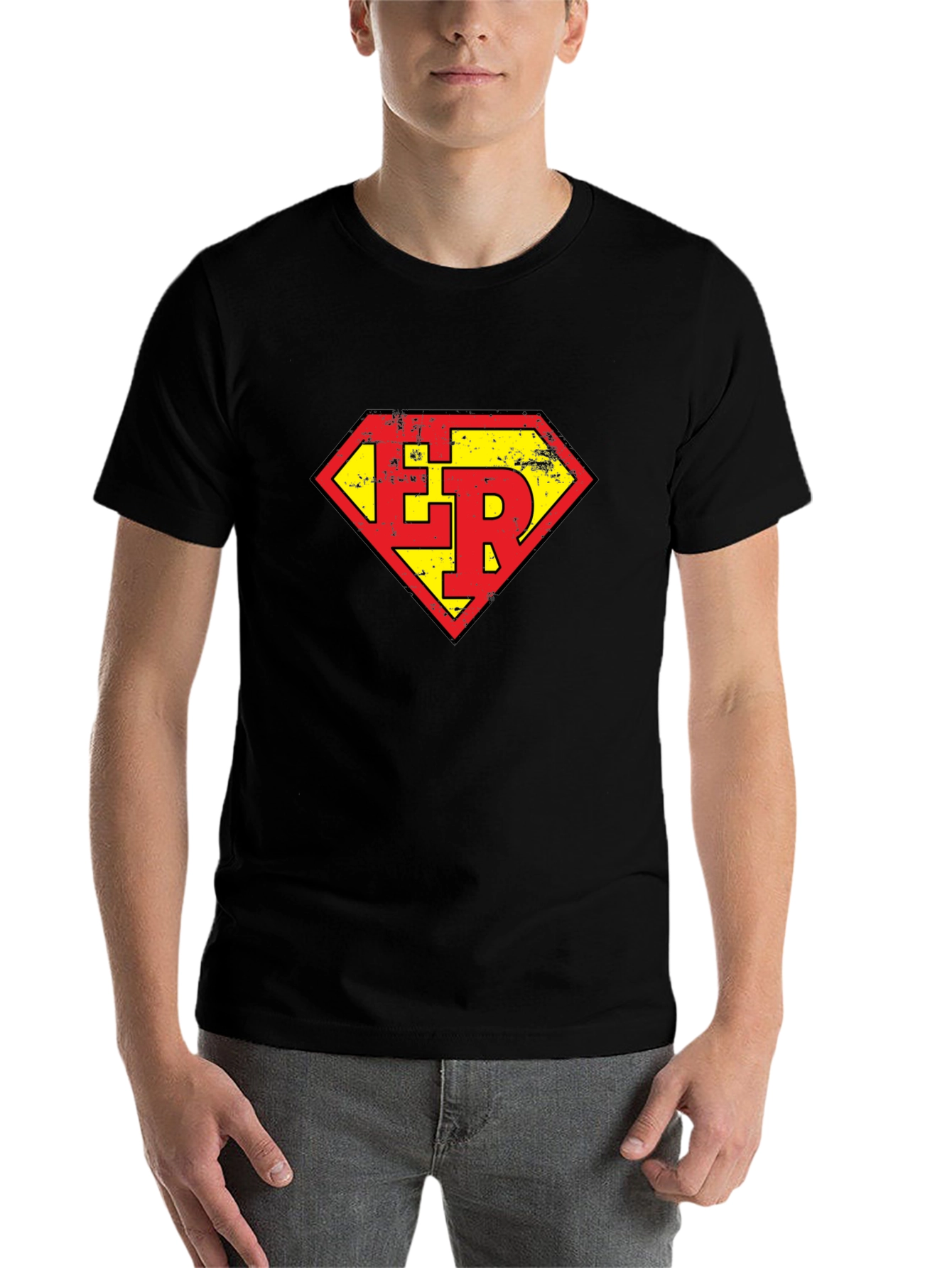 Black ER Super Hero Style Graphic Tee - Black view 7