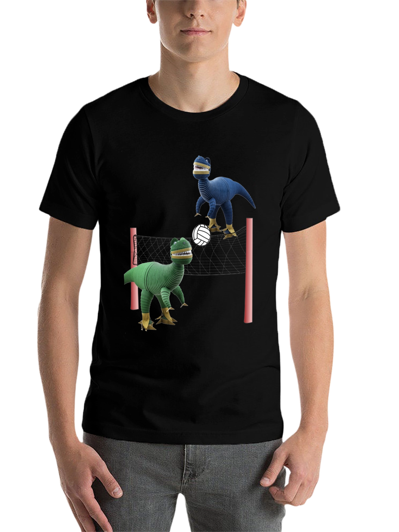 Black Dino Volleyball Black T-Shirt view 7