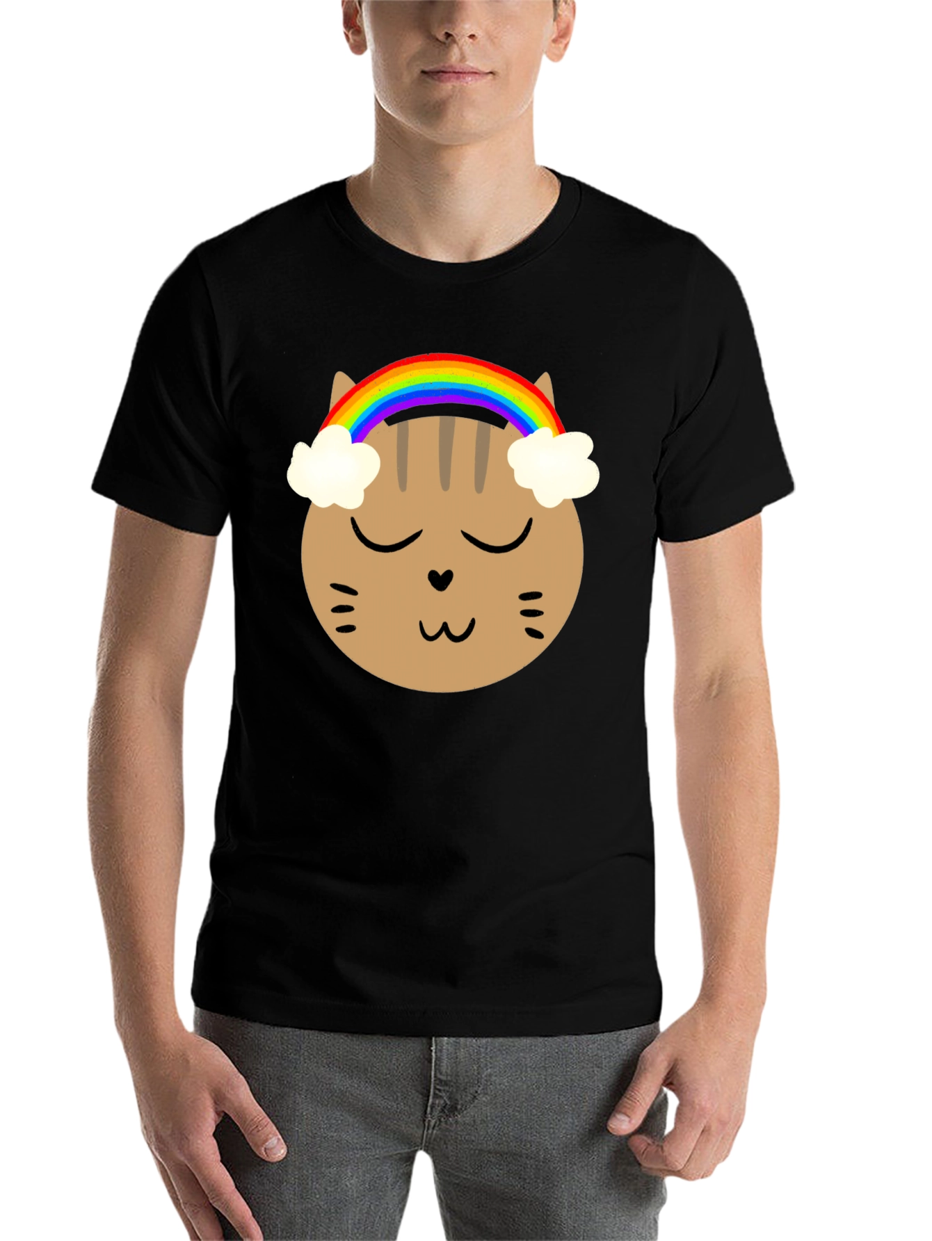 Black Rainbow Cat Graphic Tee - Soft Cotton Blend view 7