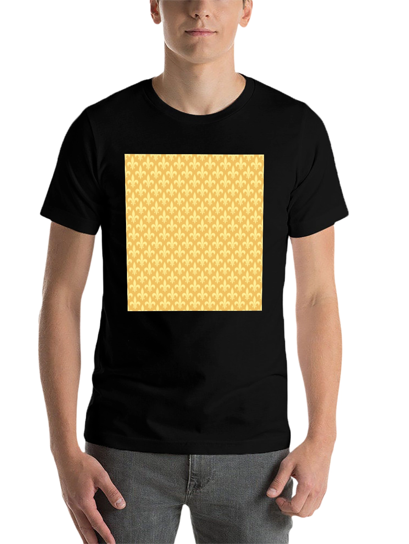 Black Fleur-de-Lis Pattern Tee - Stylish Casual Wear view 7