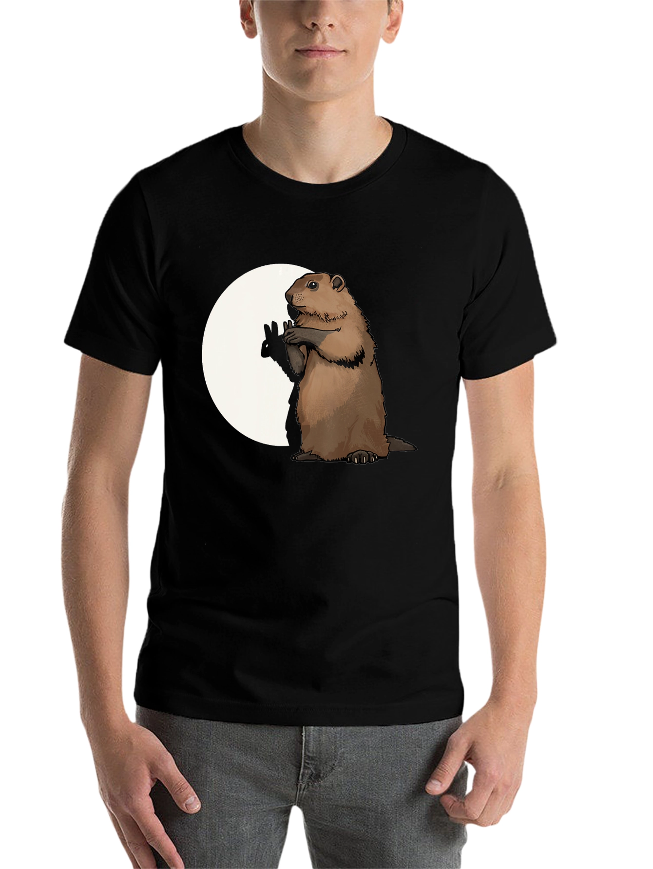 Black Groundhog Graphic Tee - Peace Sign Moon view 7