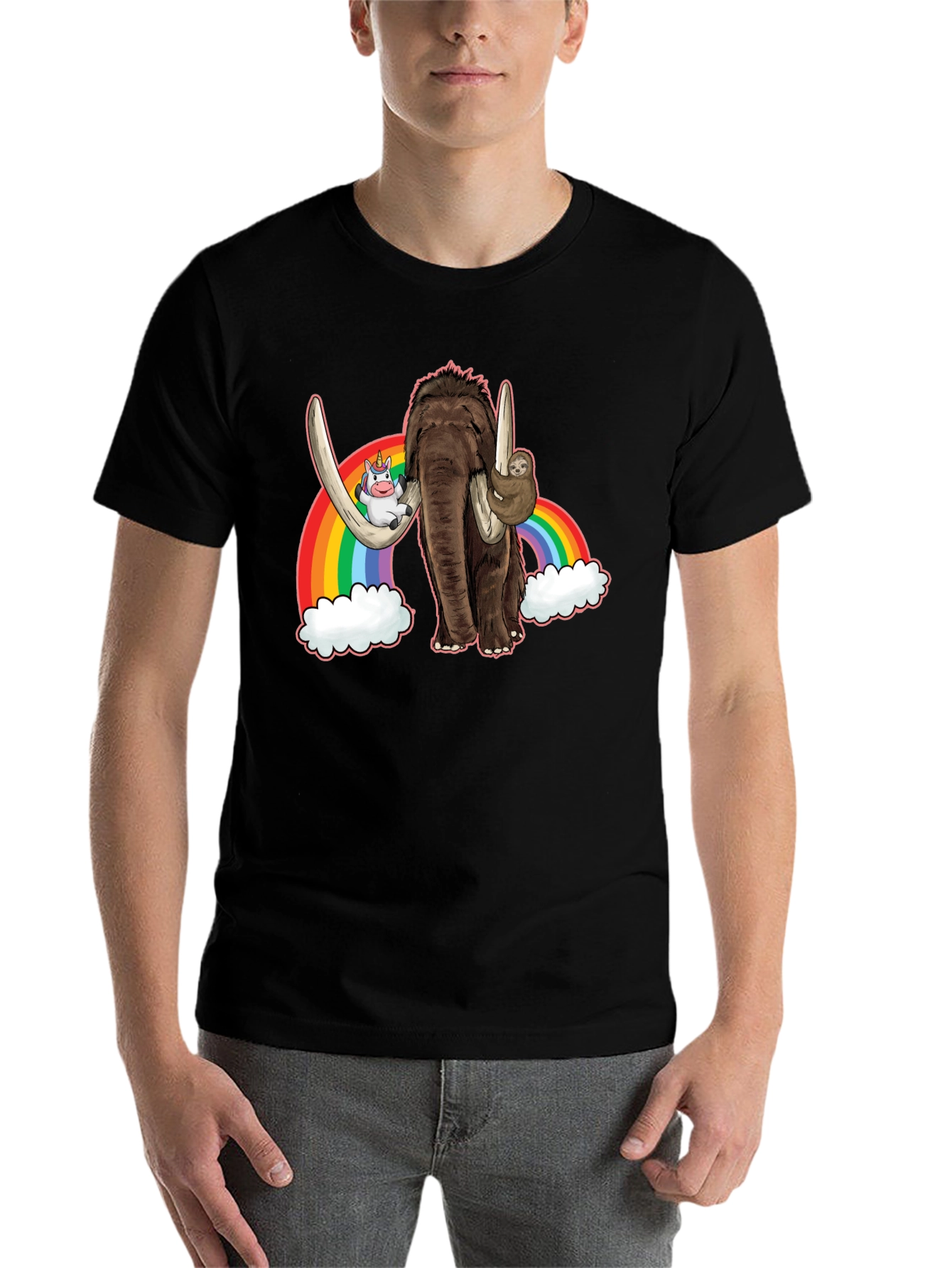 Black Mammoth, Unicorn, Sloth Rainbow Graphic Tee view 7