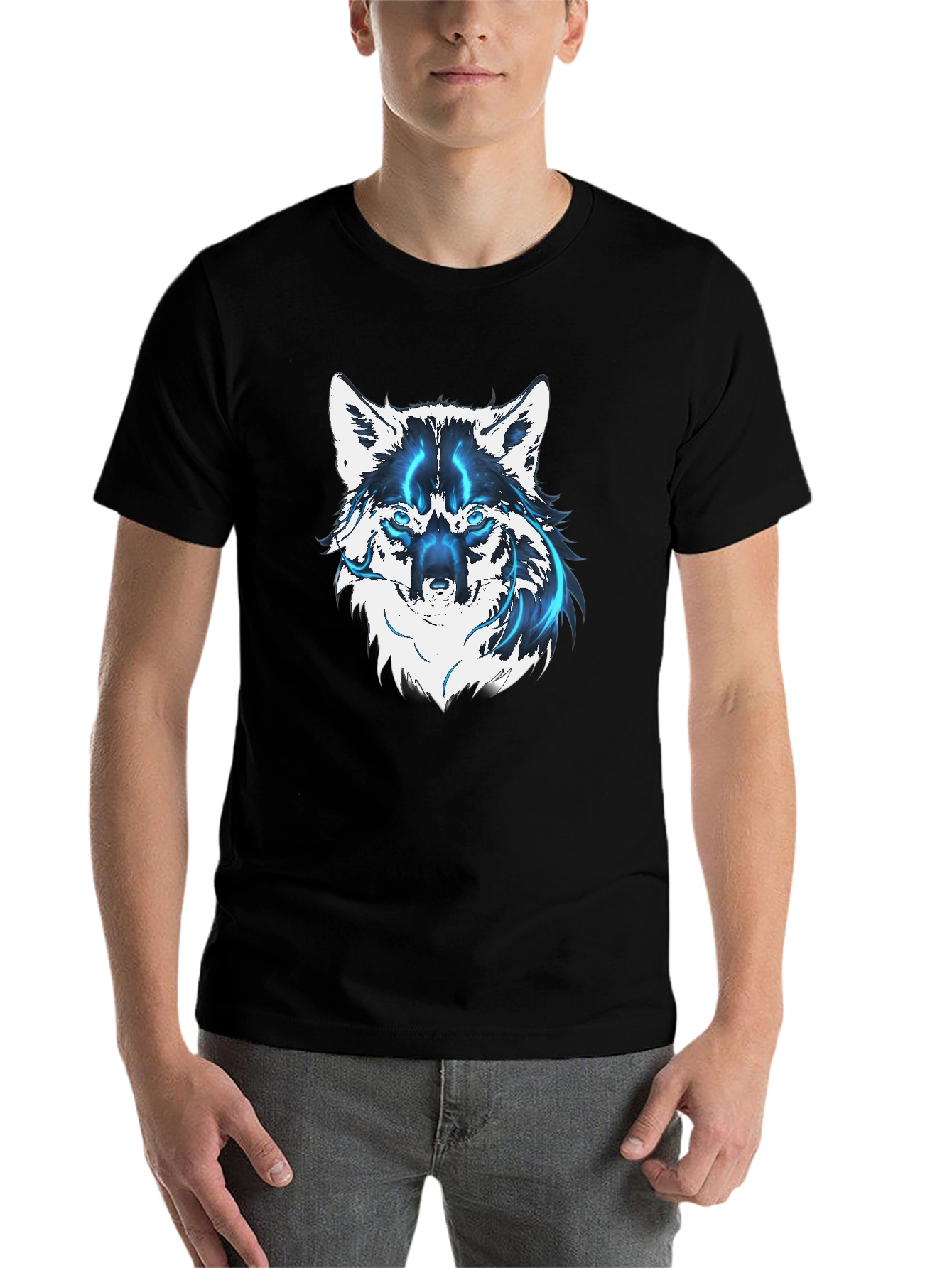 Black Men's Black Wolf Graphic T-Shirt view 7
