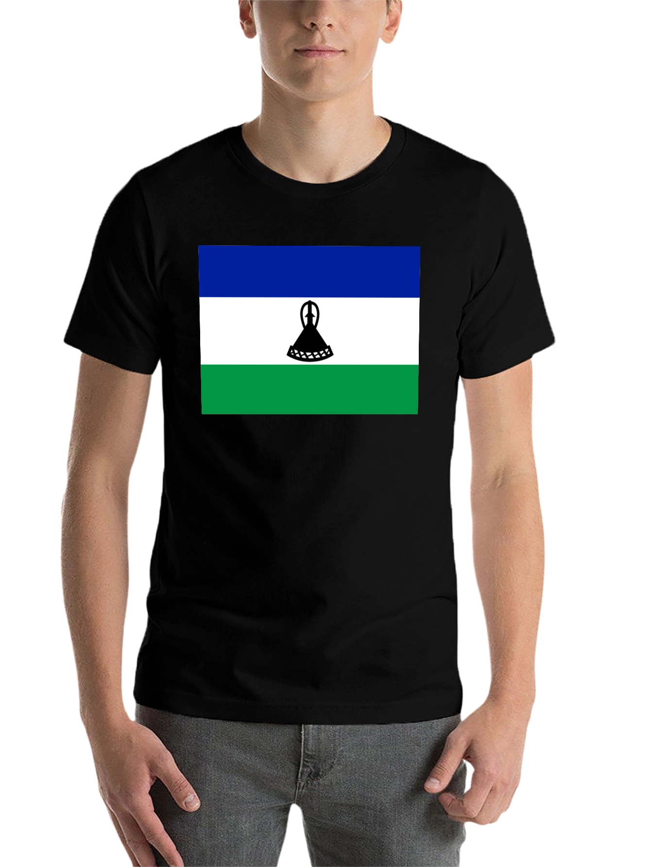 Lesotho Flag Graphic Tee - Black Cotton T-Shirt - 7
