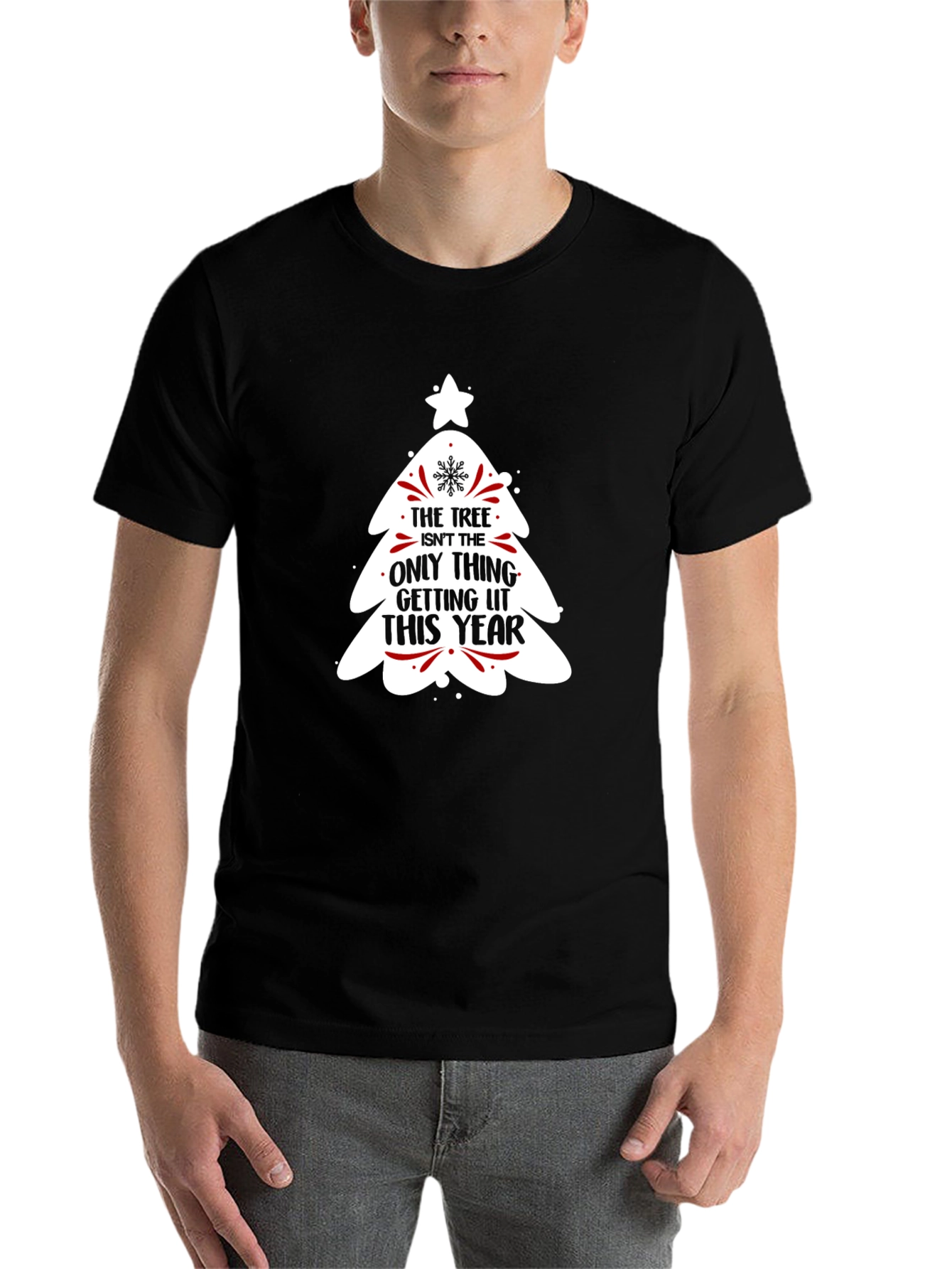 Black Funny Christmas Tree Getting Lit This Year T-Shirt view 7