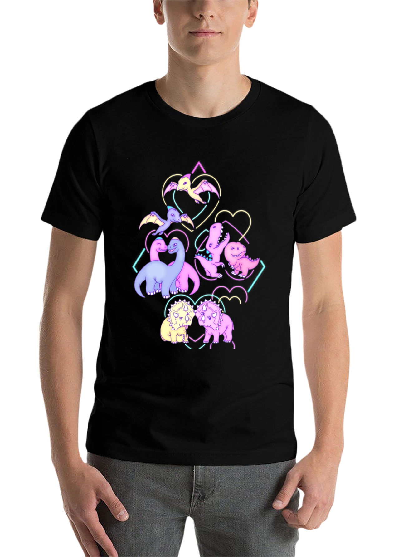 Black Dino Love T-Shirt - Cute Dinosaur Graphic Tee view 7