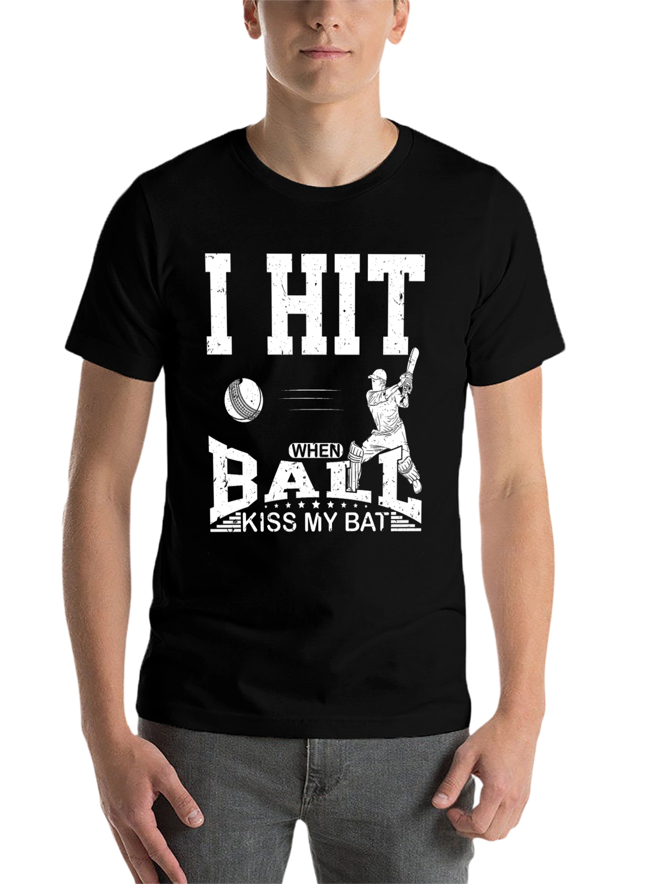 Black I Hit When Ball Kiss My Bat Funny Cricket T-Shirt view 7