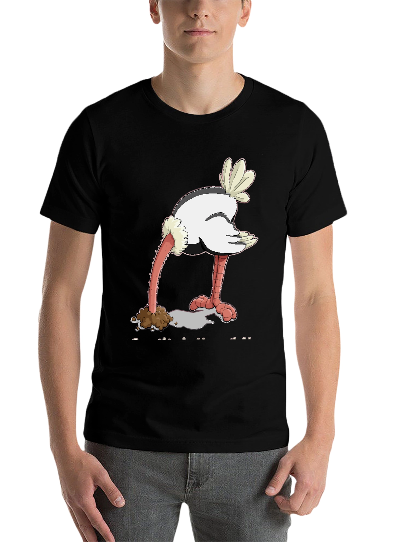 Black Ostrich Head in Sand Graphic Tee view 7