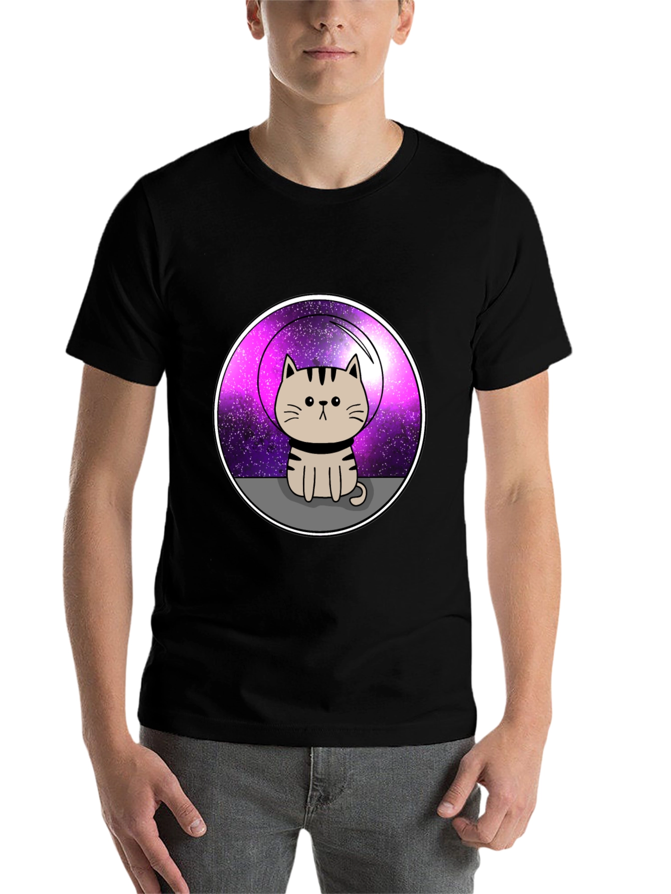 Black Space Cat Graphic T-Shirt view 7