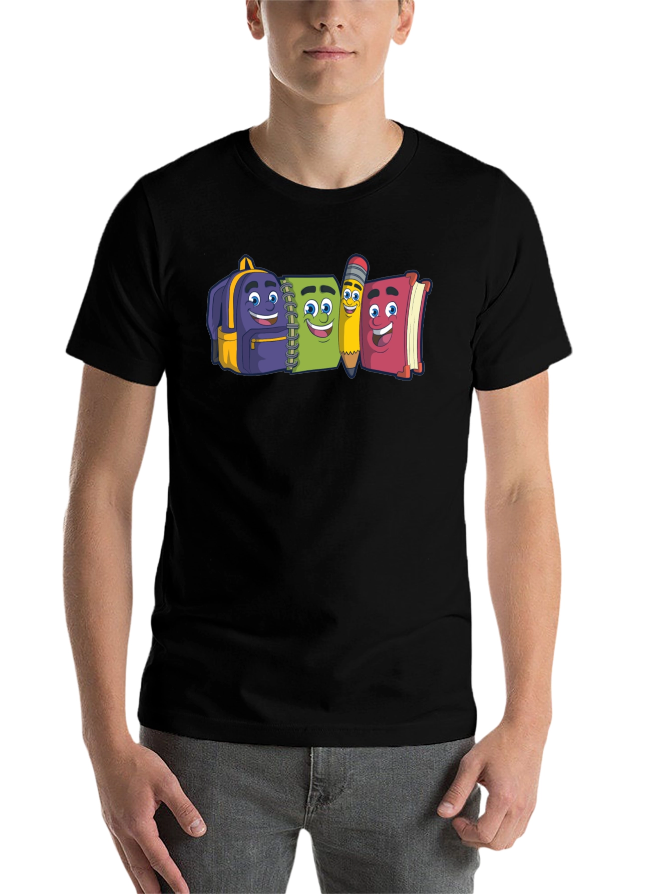 Black Cartoon School Supply Graphic Black T-Shirt view 7