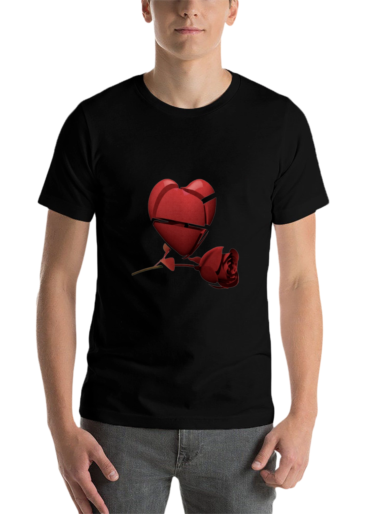 Black Heartbreak Rose Graphic Tee - Black Casual T-Shirt view 7