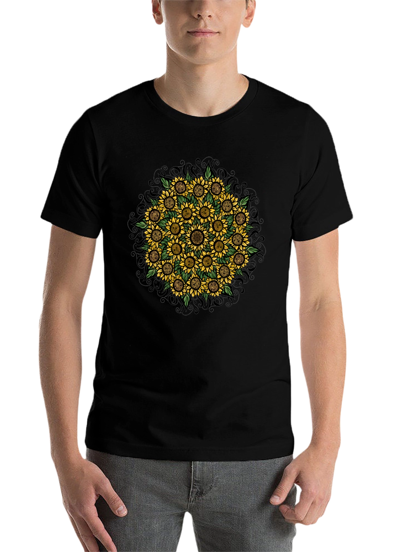 Black Sunflower Mandala Graphic T-Shirt view 7