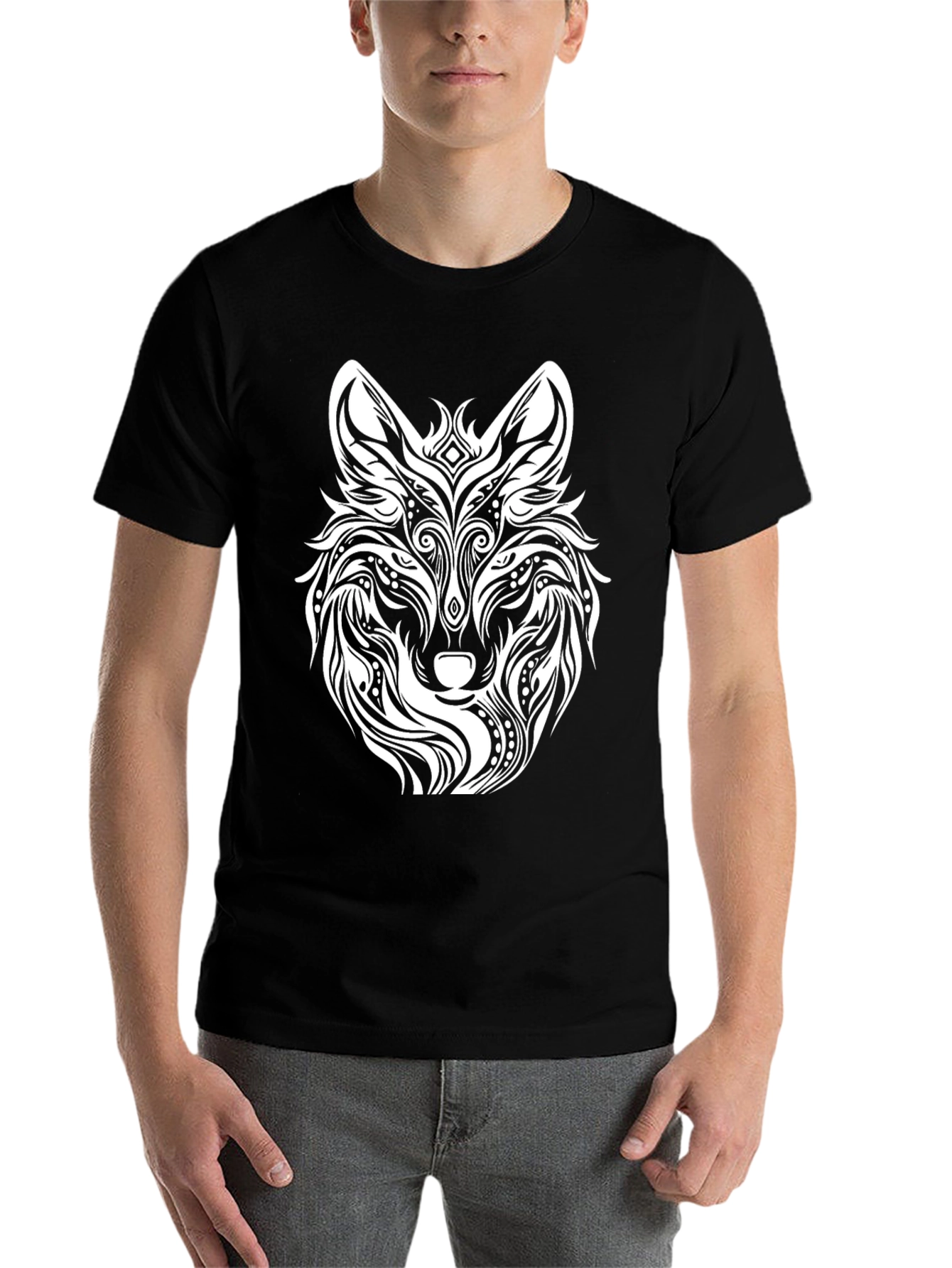 Black Wolf Graphic Print Black T-Shirt view 7
