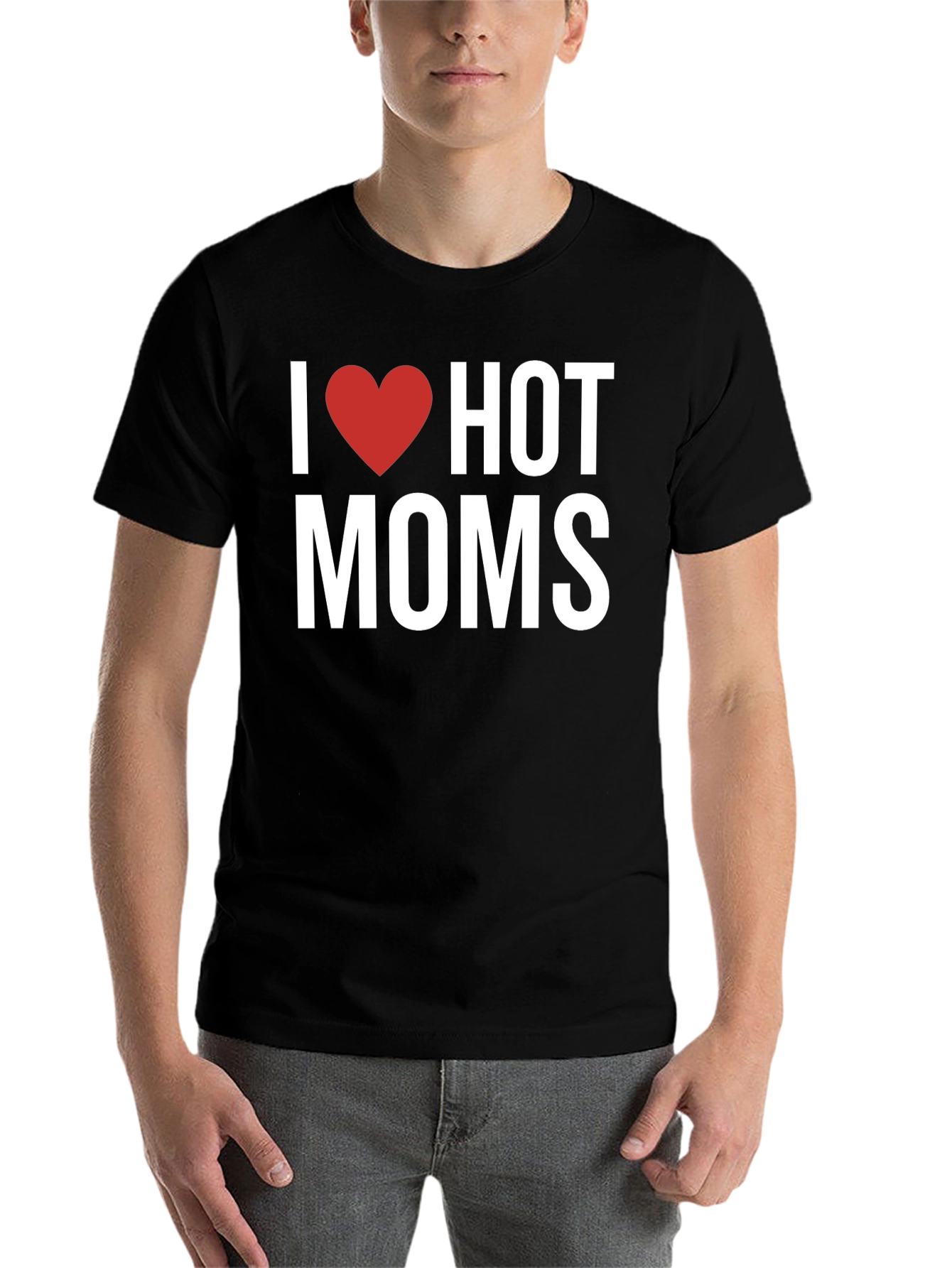Black I Heart Hot Moms Graphic T-Shirt - Adult Humor Tee view 7