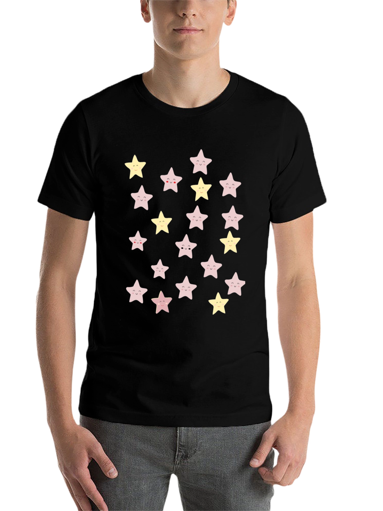 Black Cute Star Pattern Black T-Shirt view 7