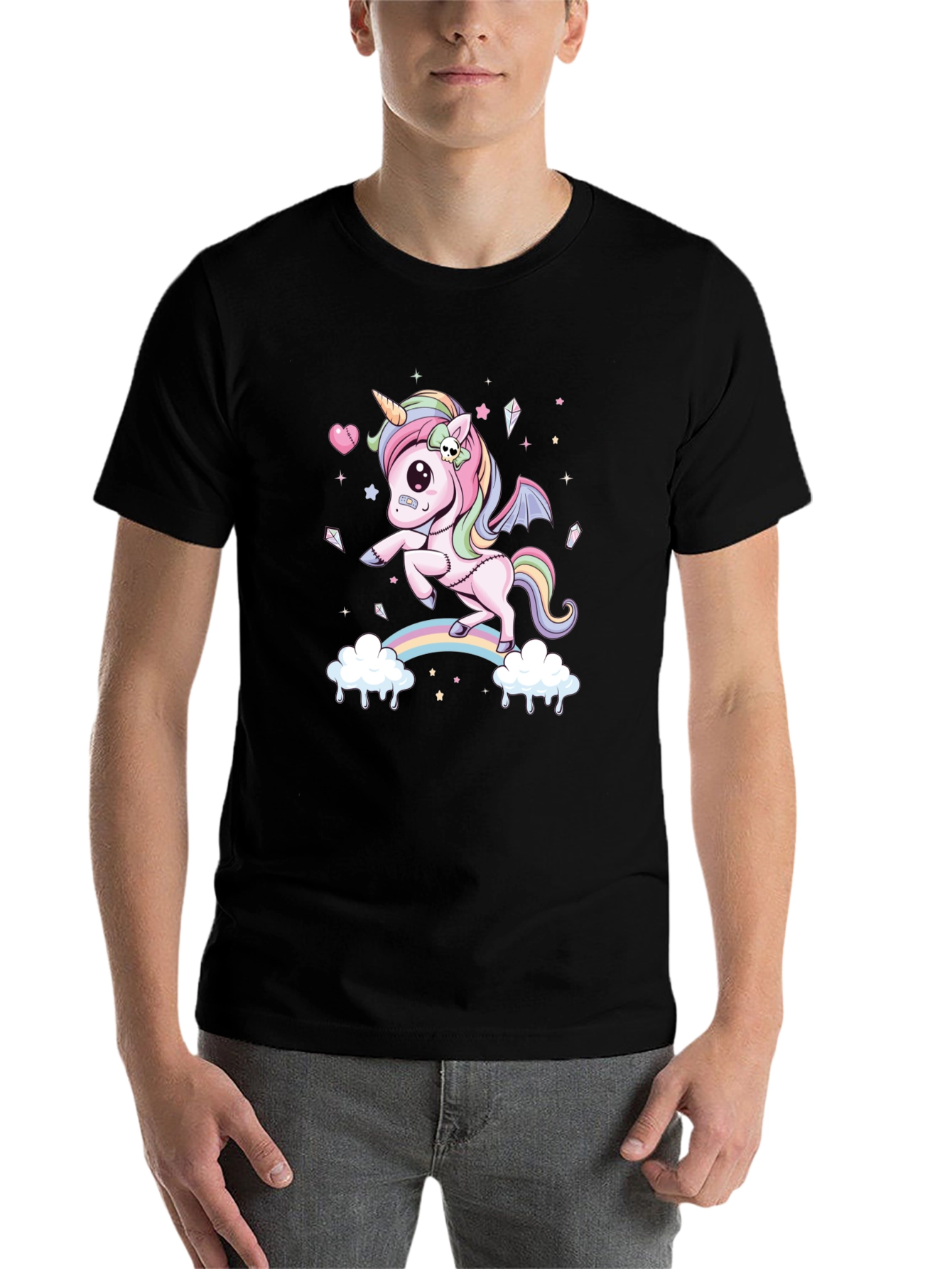 Black Unicorn Rainbow Graphic Tee - Men's Black T-Shirt view 7