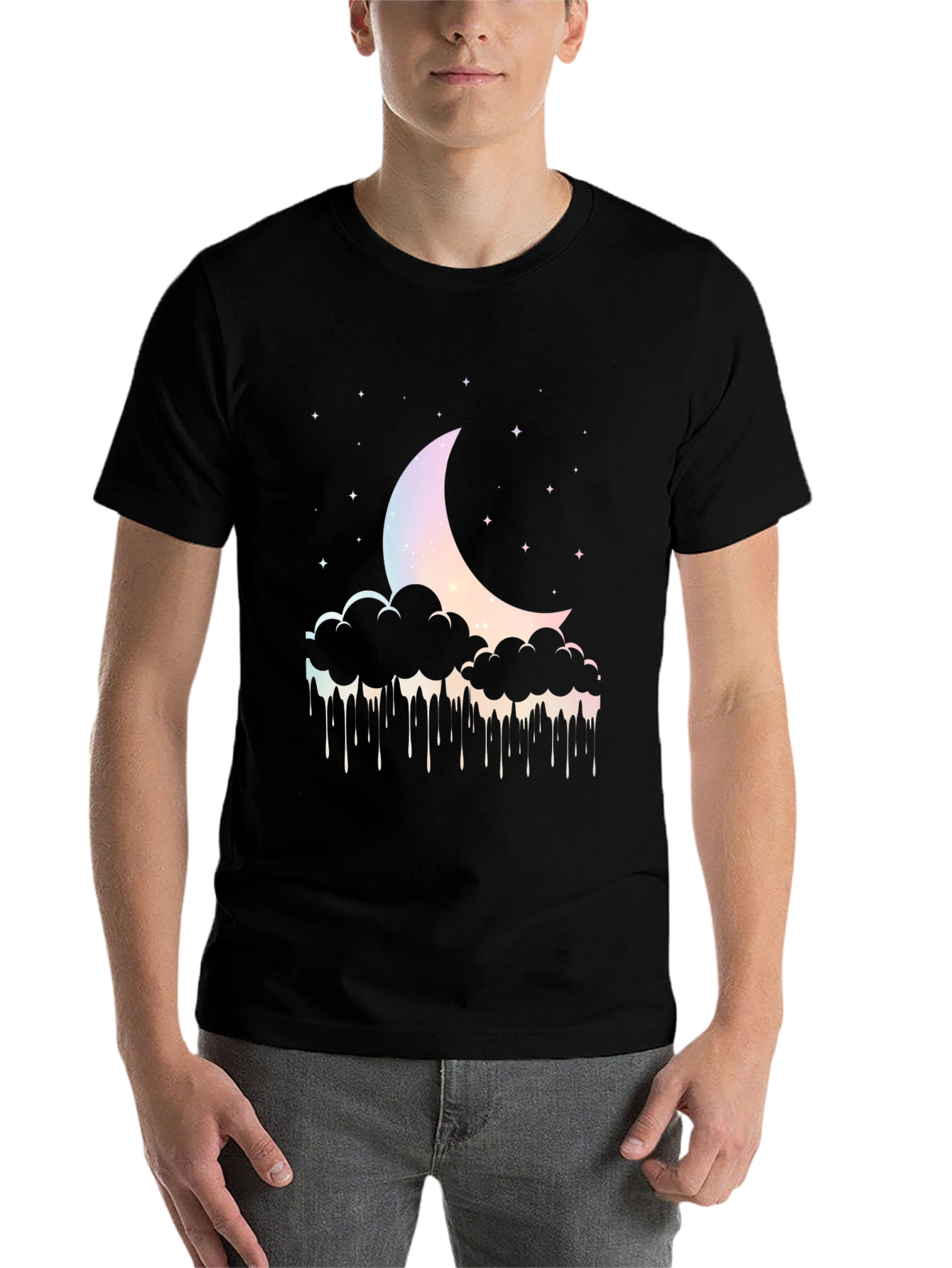Black Dreamy Moon Cloud Graphic Tee - Black view 7