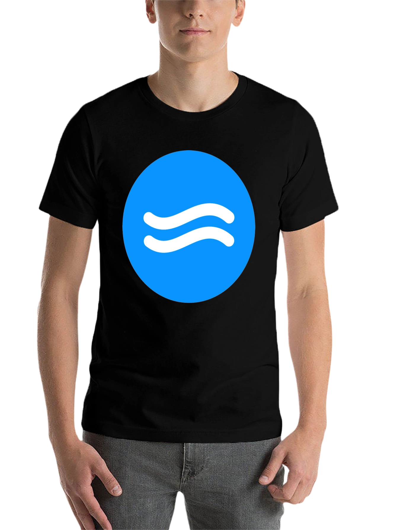 Black Trendy Black Tee with Blue Wave Circle Design view 7