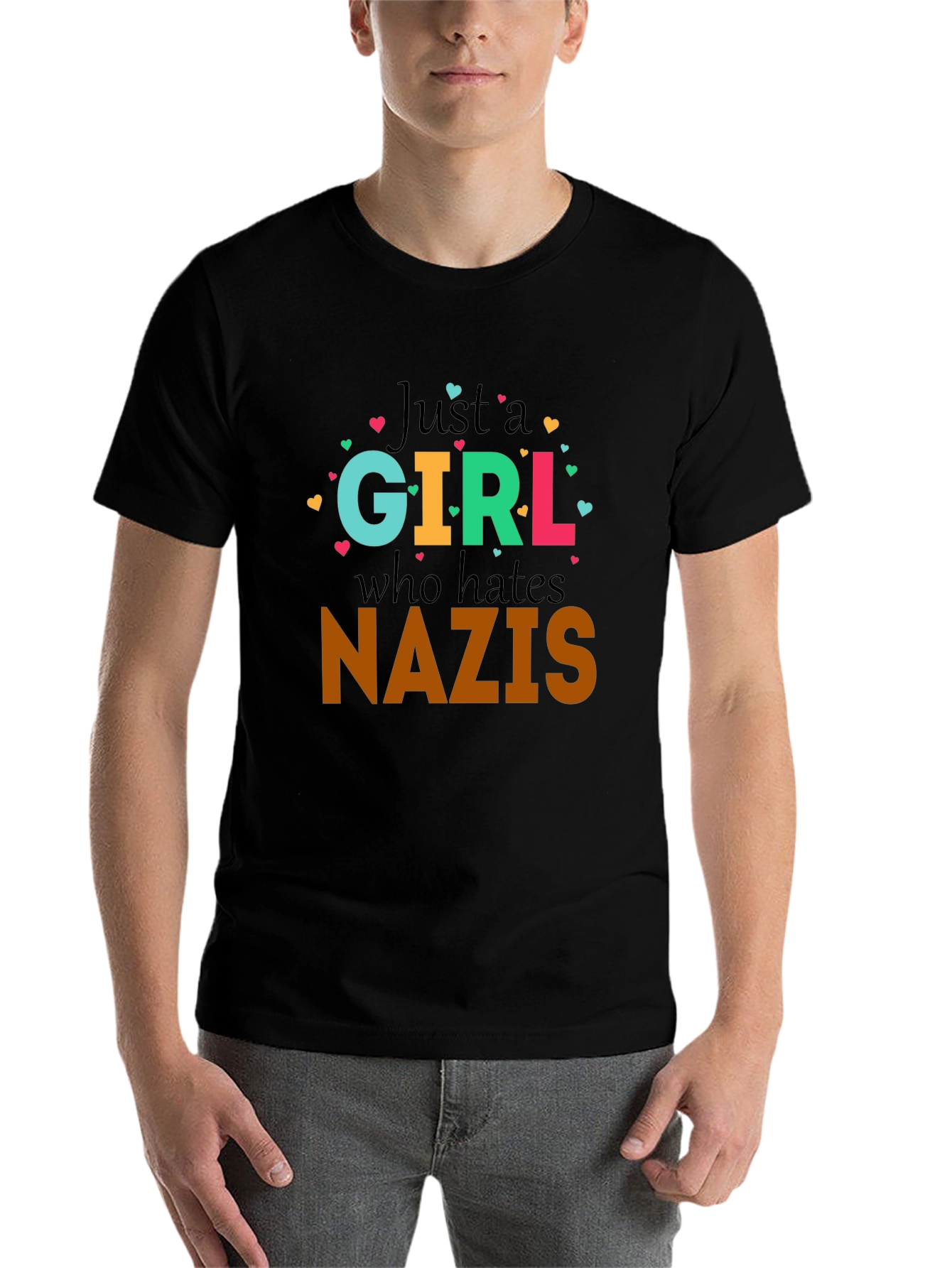 Black Just A Girl Who Hates Nazis Graphic Tee view 7