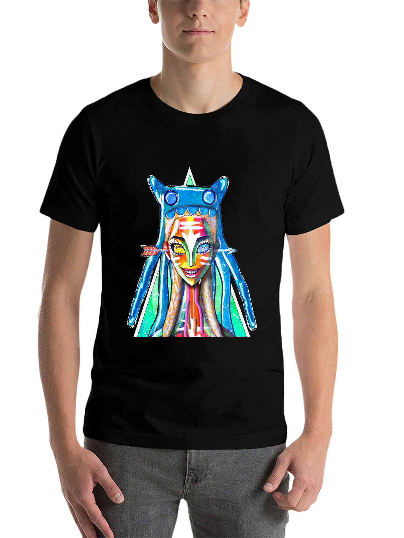 Black Funky Art T-Shirt - Colorful Character Graphic Tee view 7
