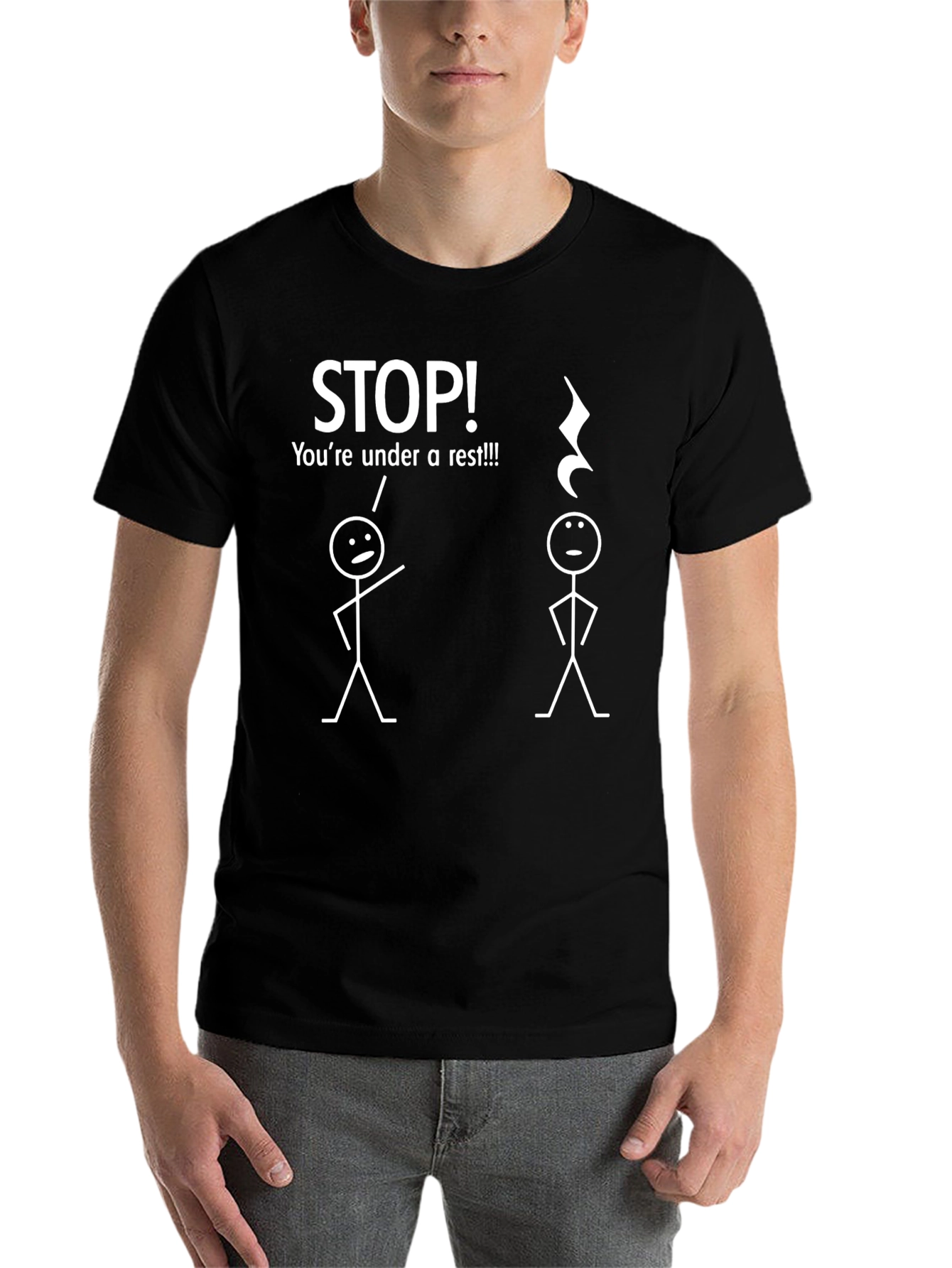Black Funny Music Rest T-Shirt - "STOP! You're under a rest!!!" view 7