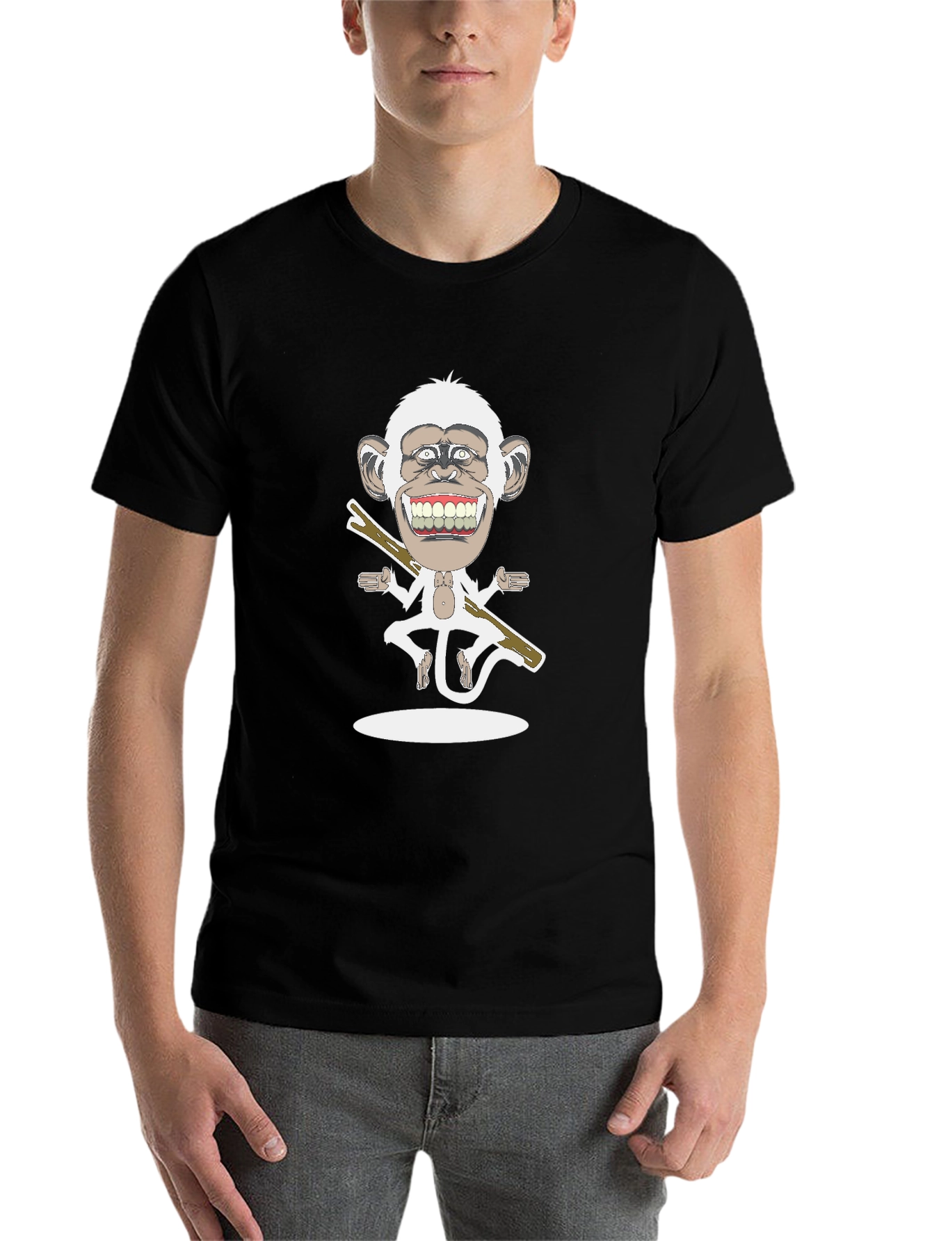 Black Cartoon Monkey Graphic Tee - Black view 7