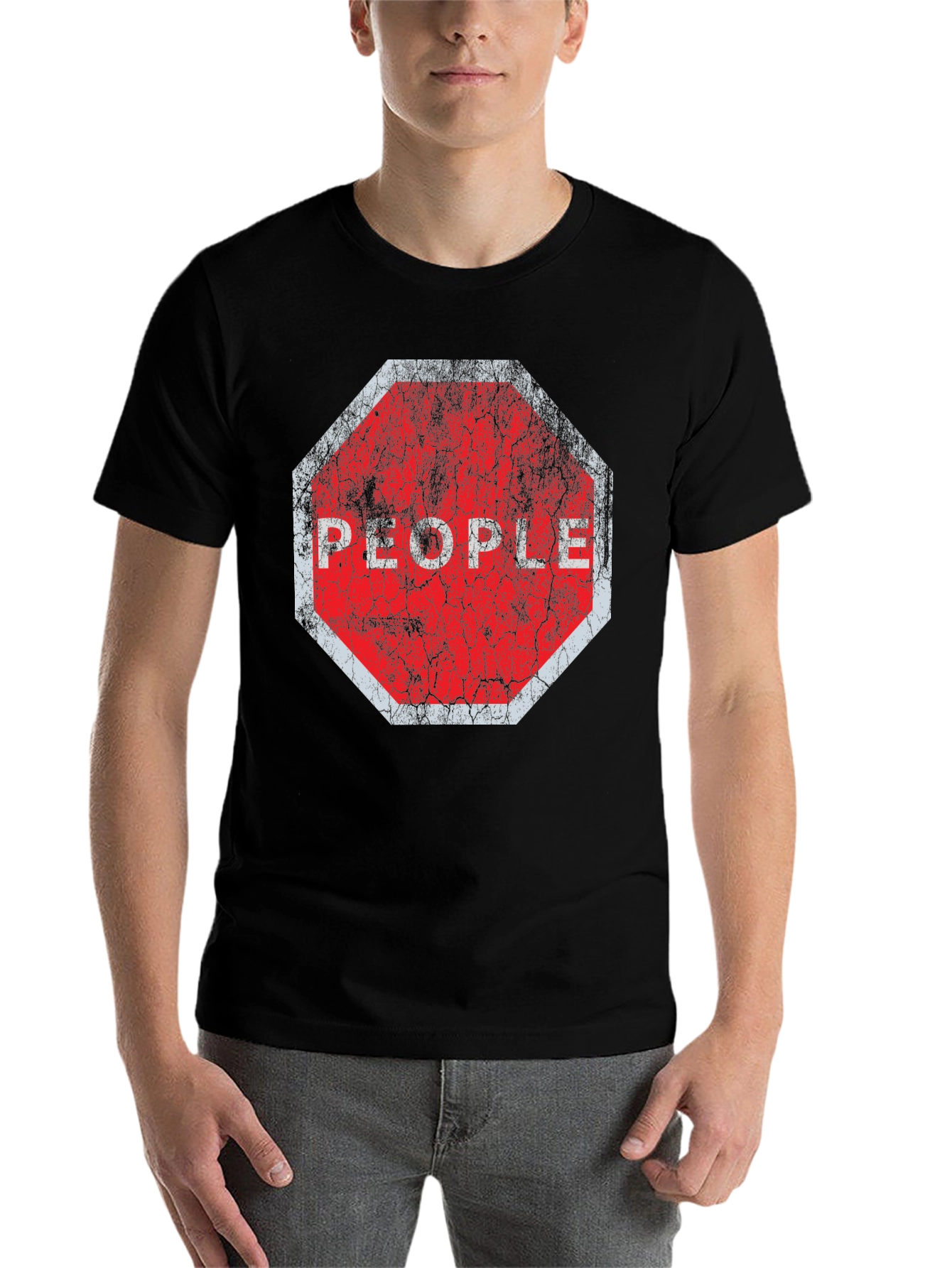 Black Stop People Graphic Tee - Black Cotton T-Shirt view 7