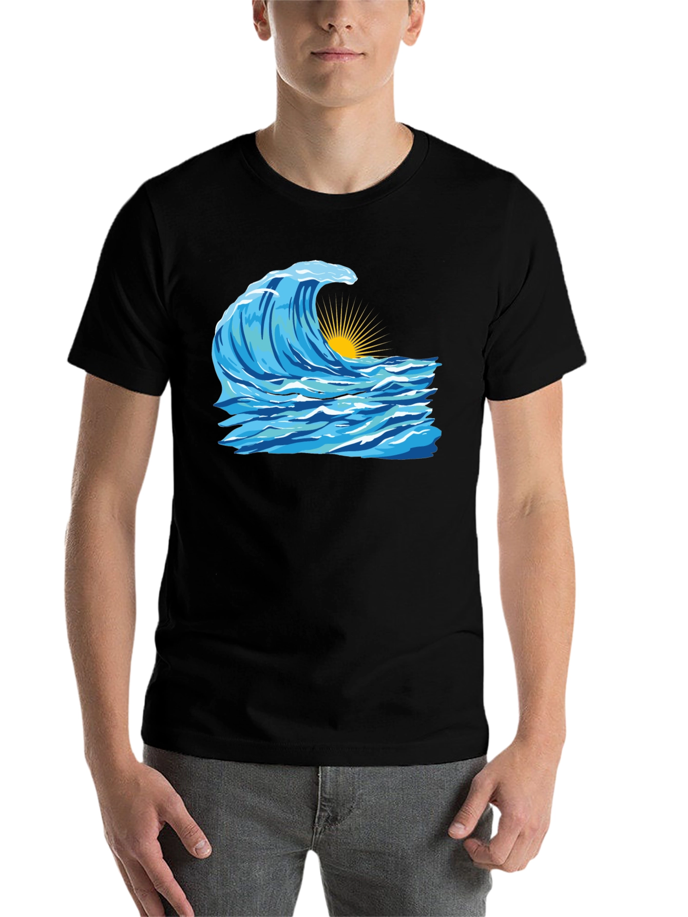Black Wave Graphic Black T-Shirt view 7
