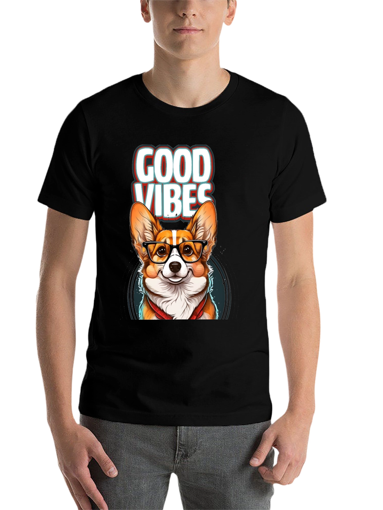 Black Good Vibes Corgi T-Shirt view 7