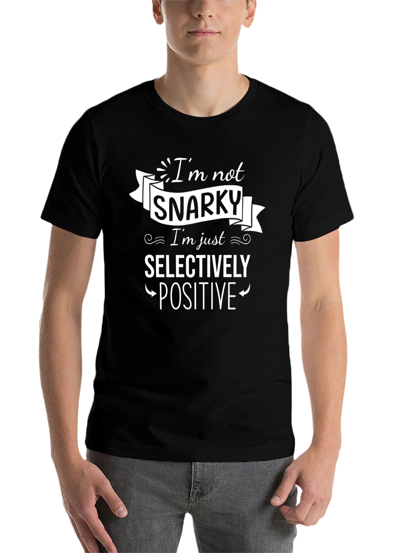 Black Snarky Selectively Positive Graphic T-Shirt view 7