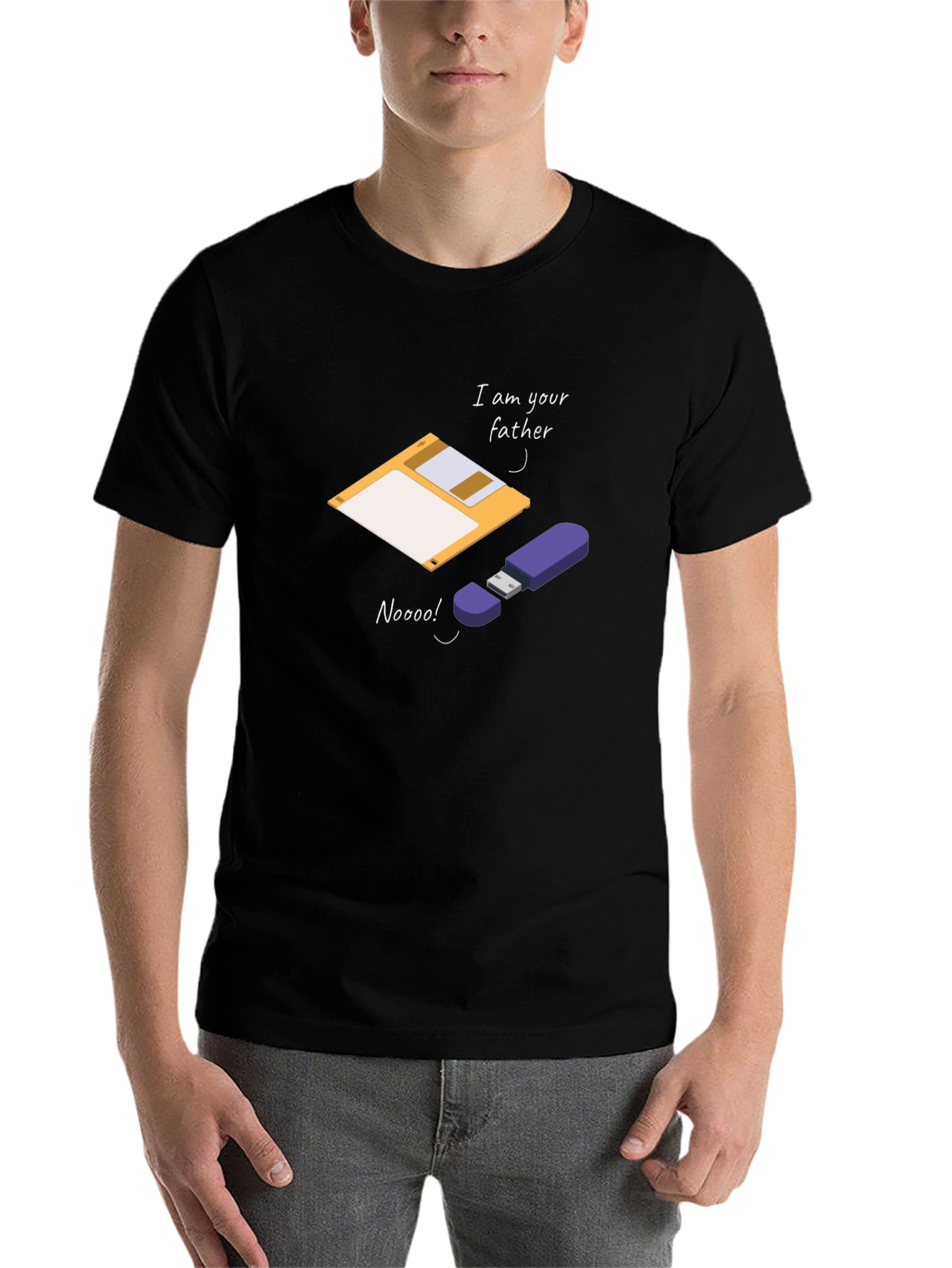 Black Funny Father's Day Geek T-Shirt: Floppy Disk & USB view 7
