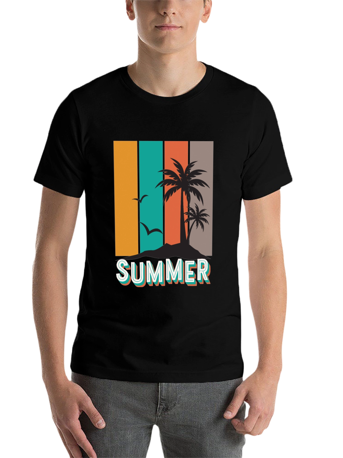 Black Retro Summer Palm Tree Graphic T-Shirt view 7
