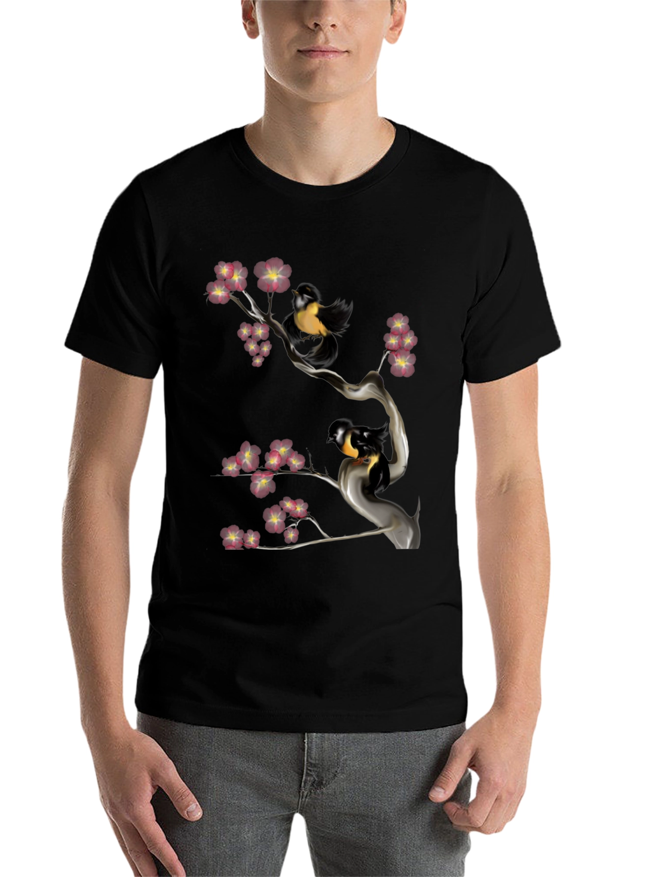 Black Bird & Cherry Blossom Graphic Tee view 7