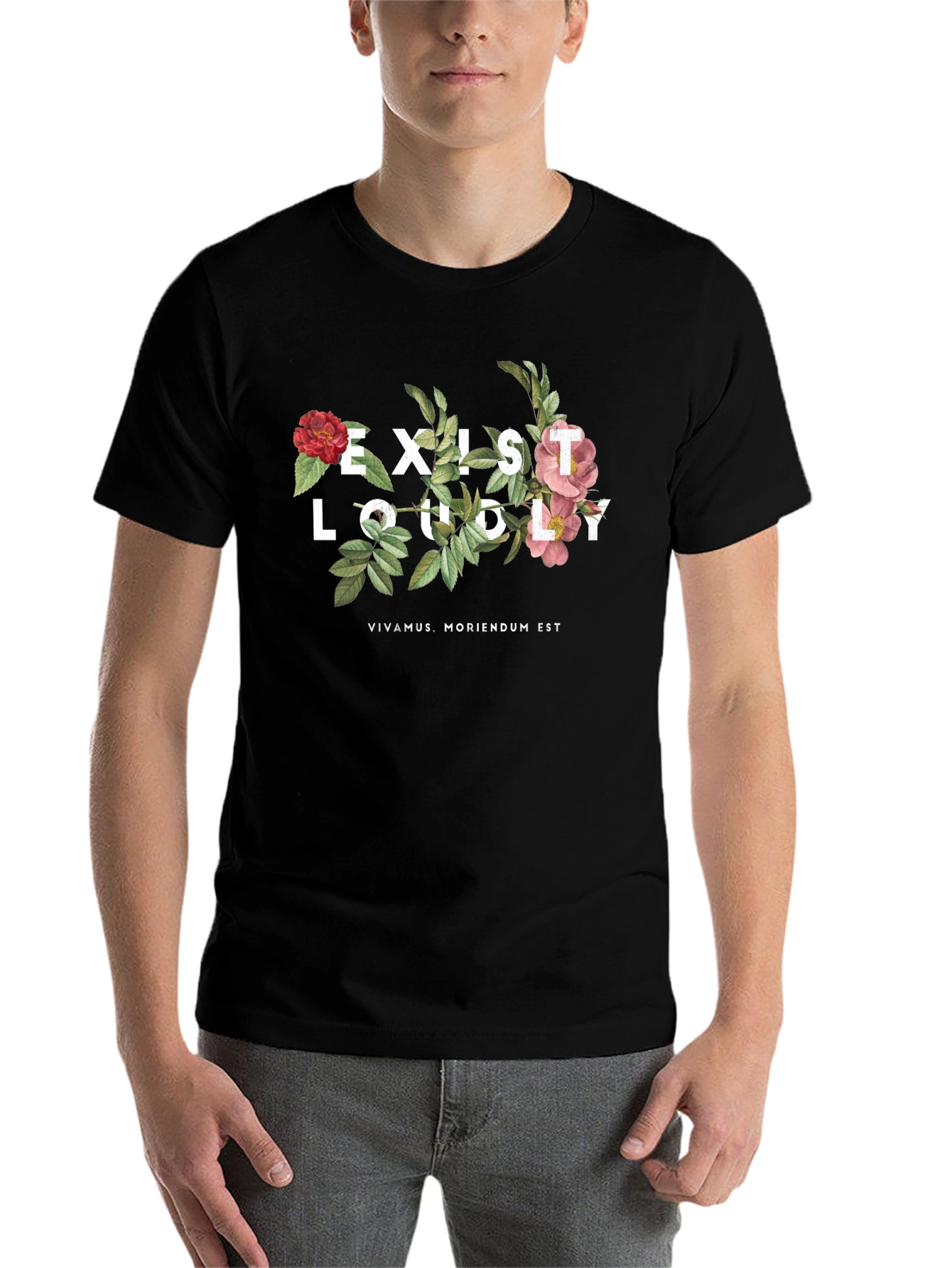 Black Exist Loudly Floral Print Black T-Shirt view 7