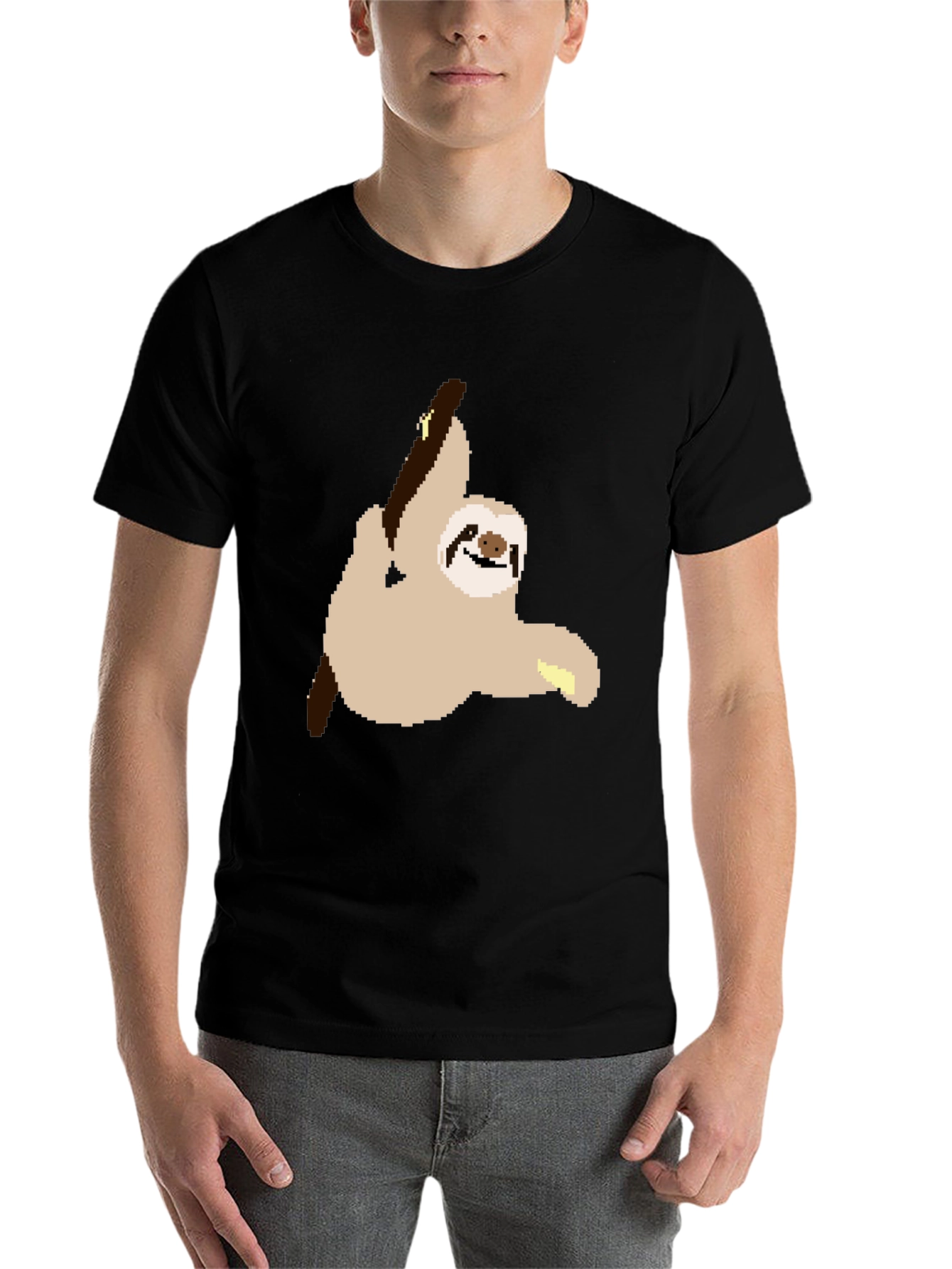 Black Pixel Sloth on Black T-Shirt view 7