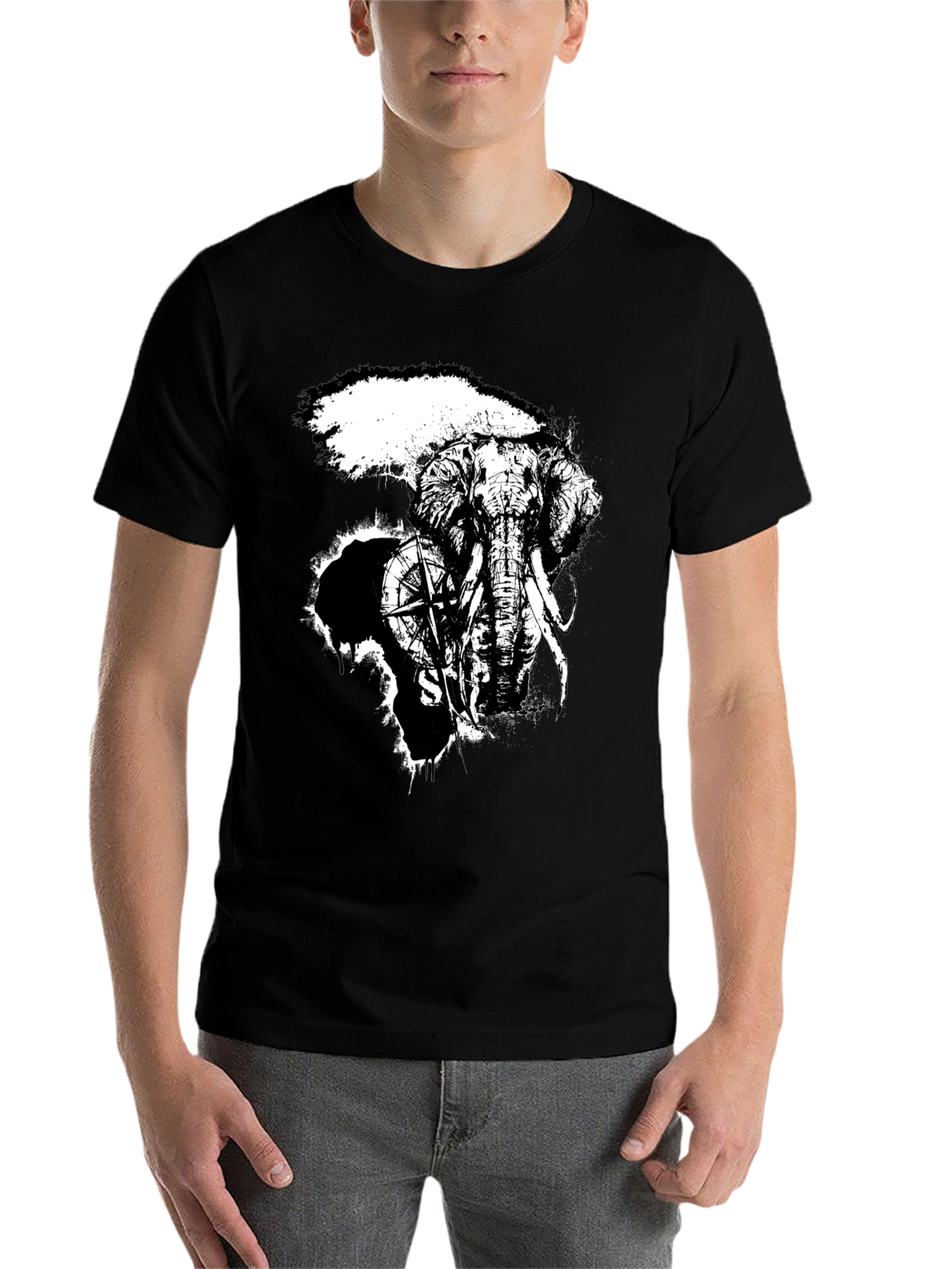 Black Elephant Compass Graphic Black T-Shirt view 7