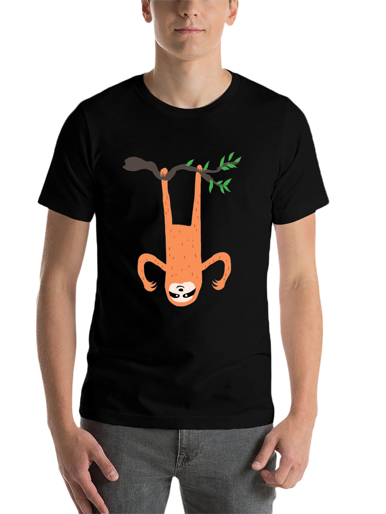 Black Hanging Sloth Graphic Tee - Black Cotton Casual T-Shirt view 7
