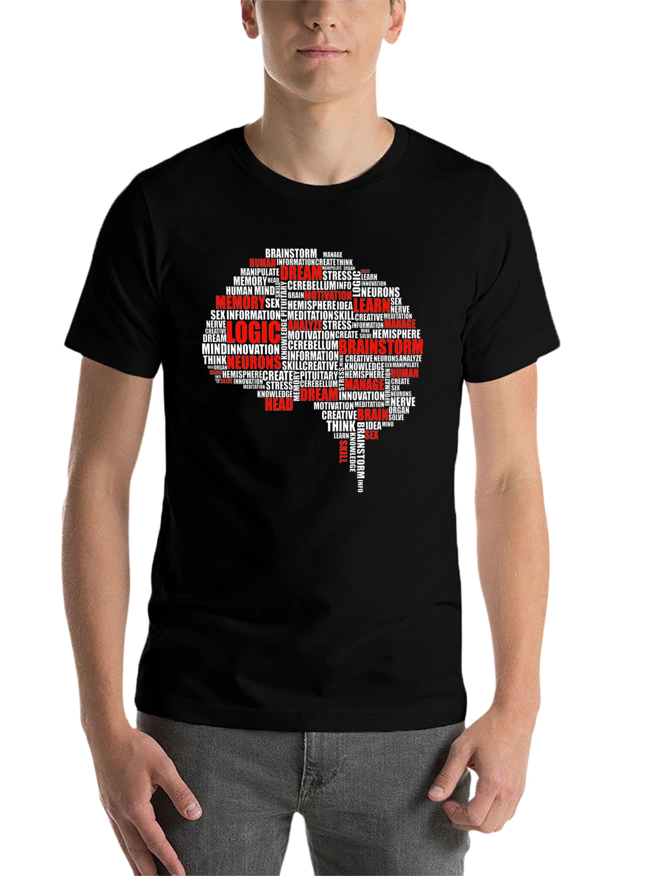 Black Brain Word Art Black T-Shirt - Logic, Memory, Brainstorm view 7