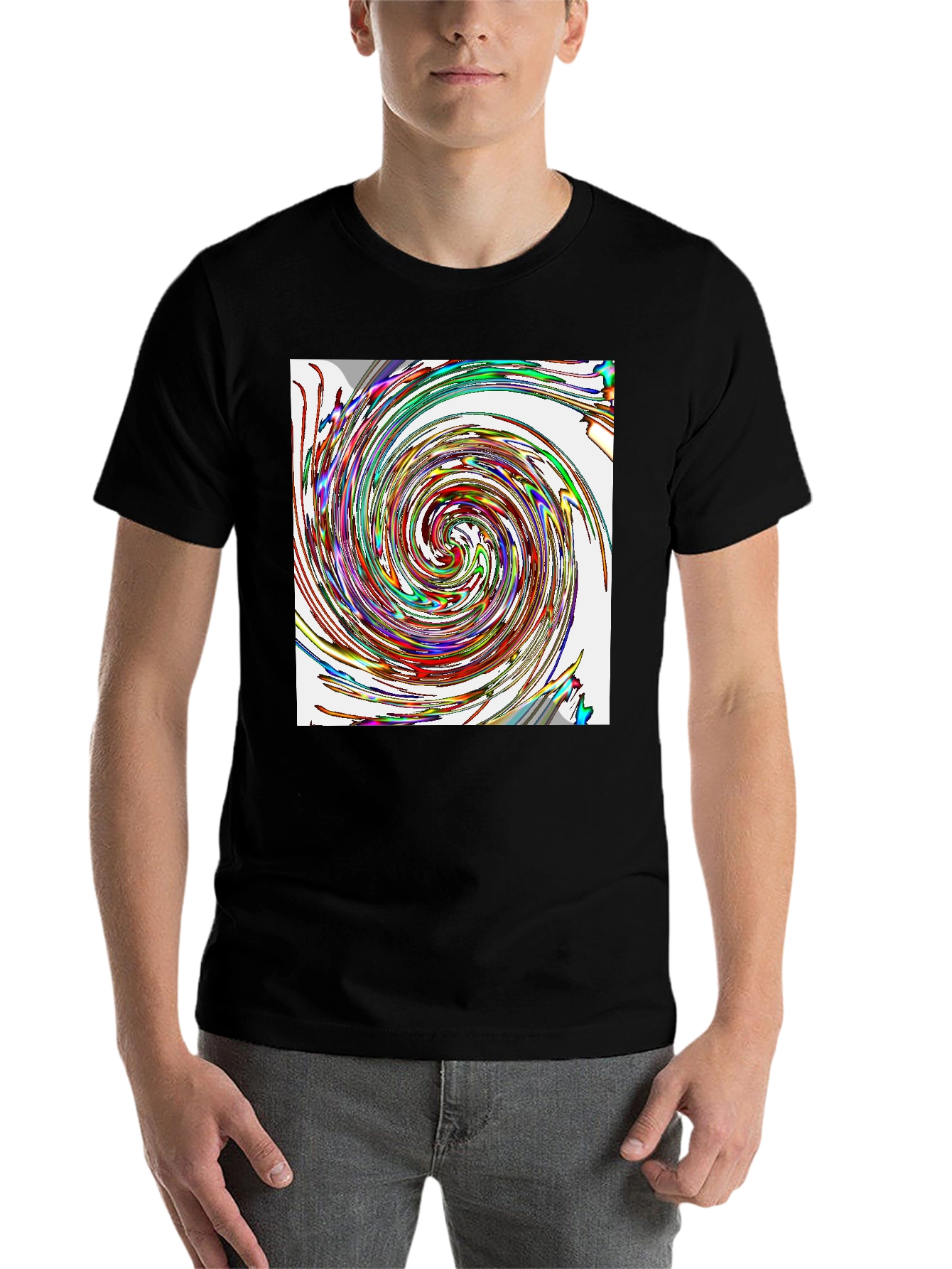 Black Vortex Swirl Graphic Tee - Stylish Black Cotton Comfort view 7