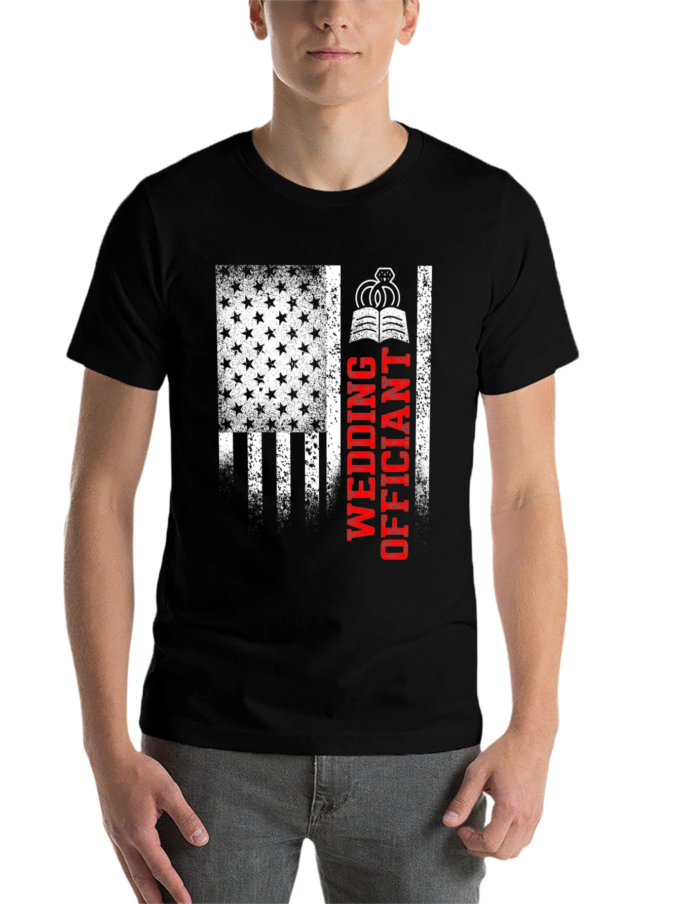 Black Wedding Officiant Patriotic T-Shirt view 7