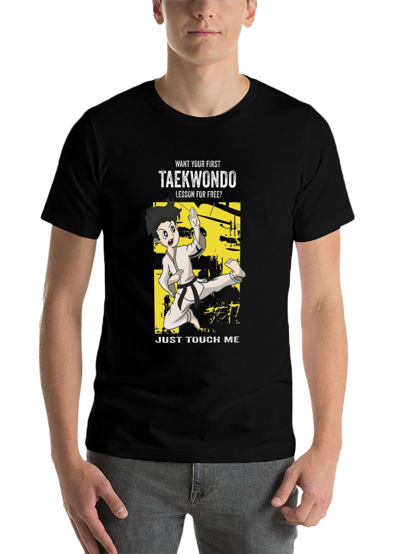 Black Taekwondo Funny Cartoon T-Shirt view 7
