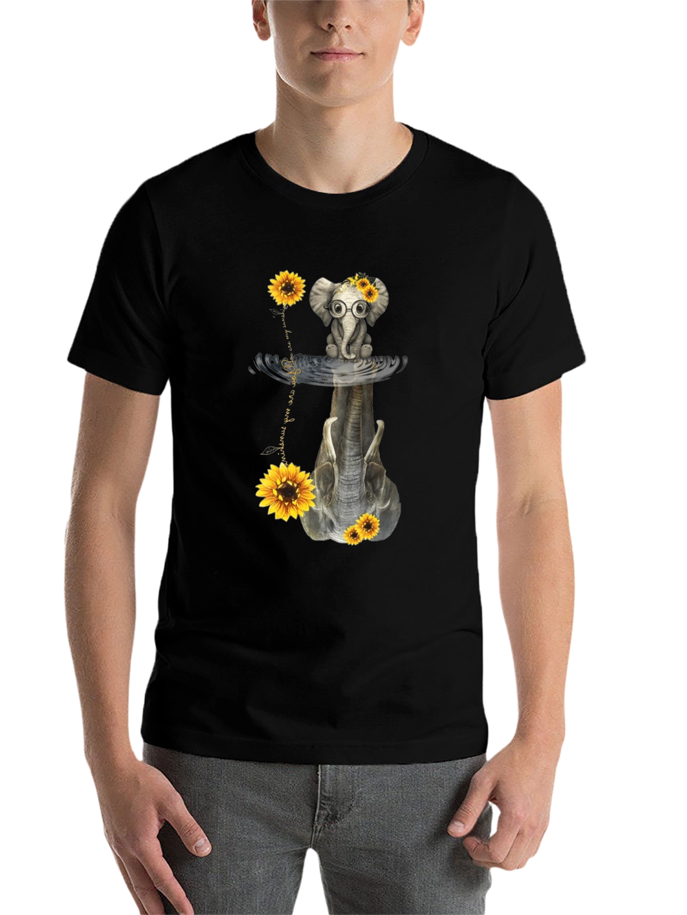 Black Elephant Sunflower Reflection Graphic Tee view 7