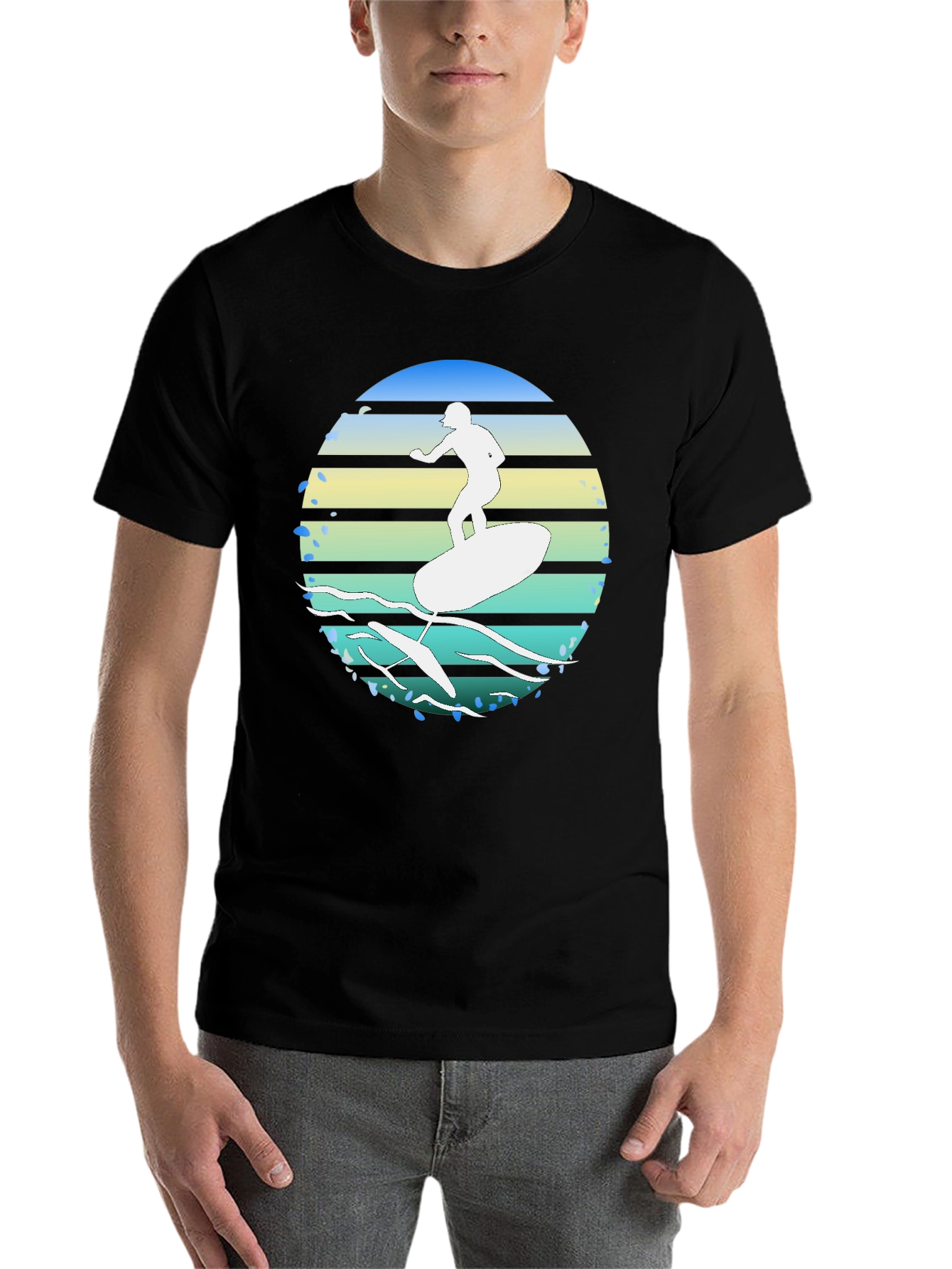 Black Surfer Graphic Tee - Black Cotton T-Shirt view 7