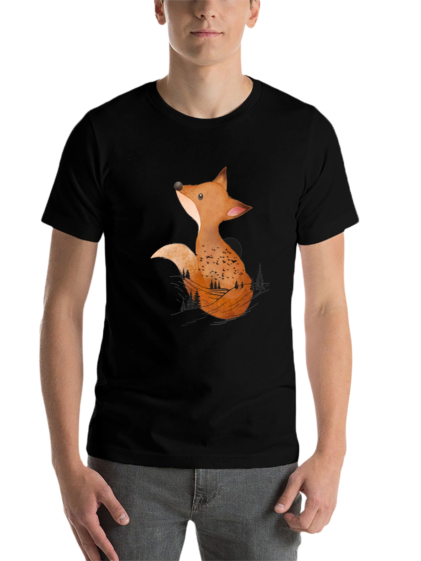Black Fox Graphic Print Tee - Nature Inspired Design view 7
