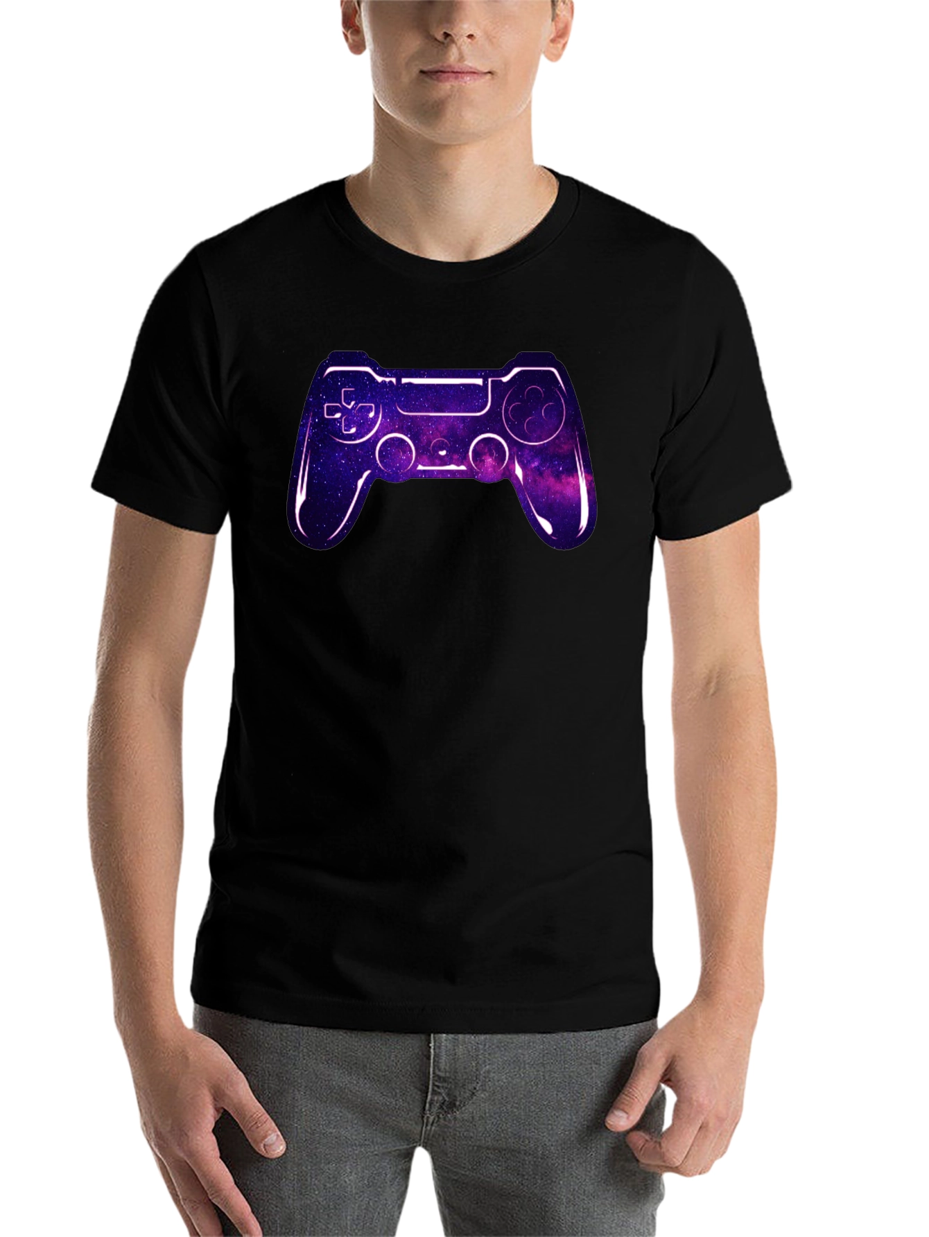 Black Gaming Controller Graphic Tee - Galaxy Design view 7